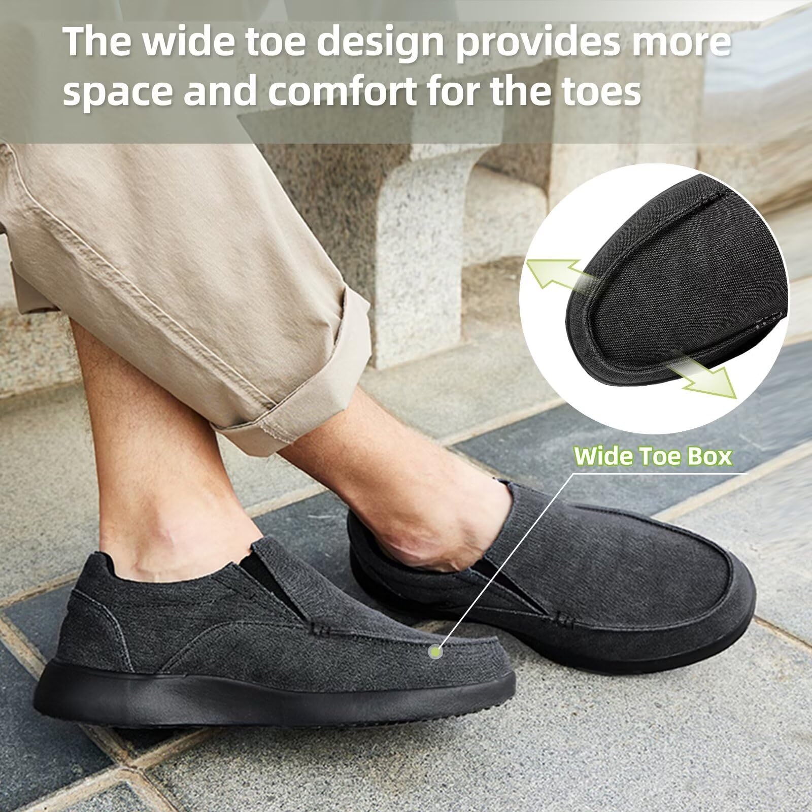 OrthoComfoot Men's Orthopedic Slip-On Shoes with Arch Support - Comfortable Orthotic Loafers for Plantar Fasciitis Relief - Canvas Casual Walking Shoes for Foot & Heel Pain - Ideal for Work, Travel & Everyday Comfort