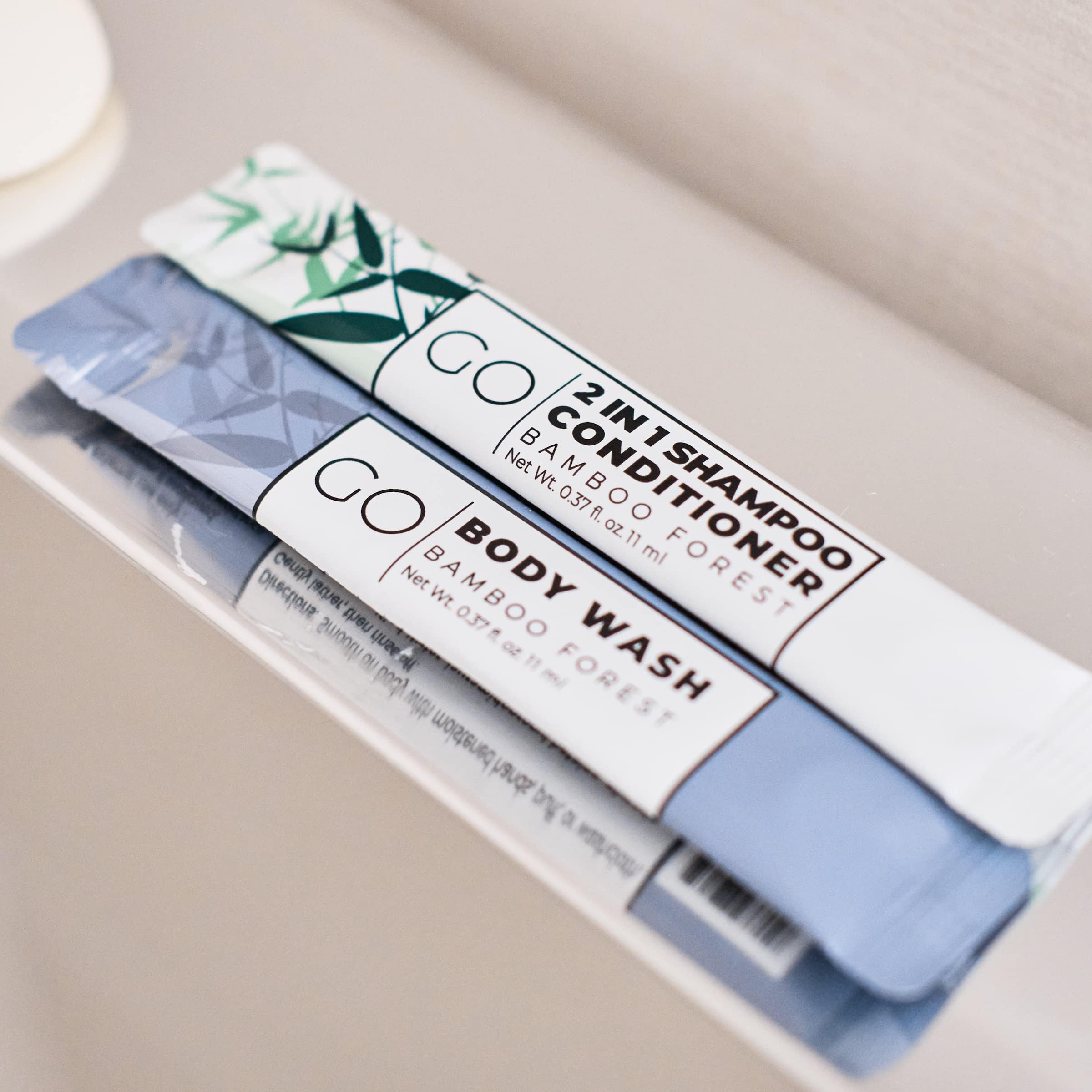 GO Essentials - Travel Size Toiletries Kit for Men & Women | Shampoo, Conditioner, Body Wash, Lotion & Mouthwash Set | Perfect for Hotels, Air Travel & Guest Bathroom Supplies