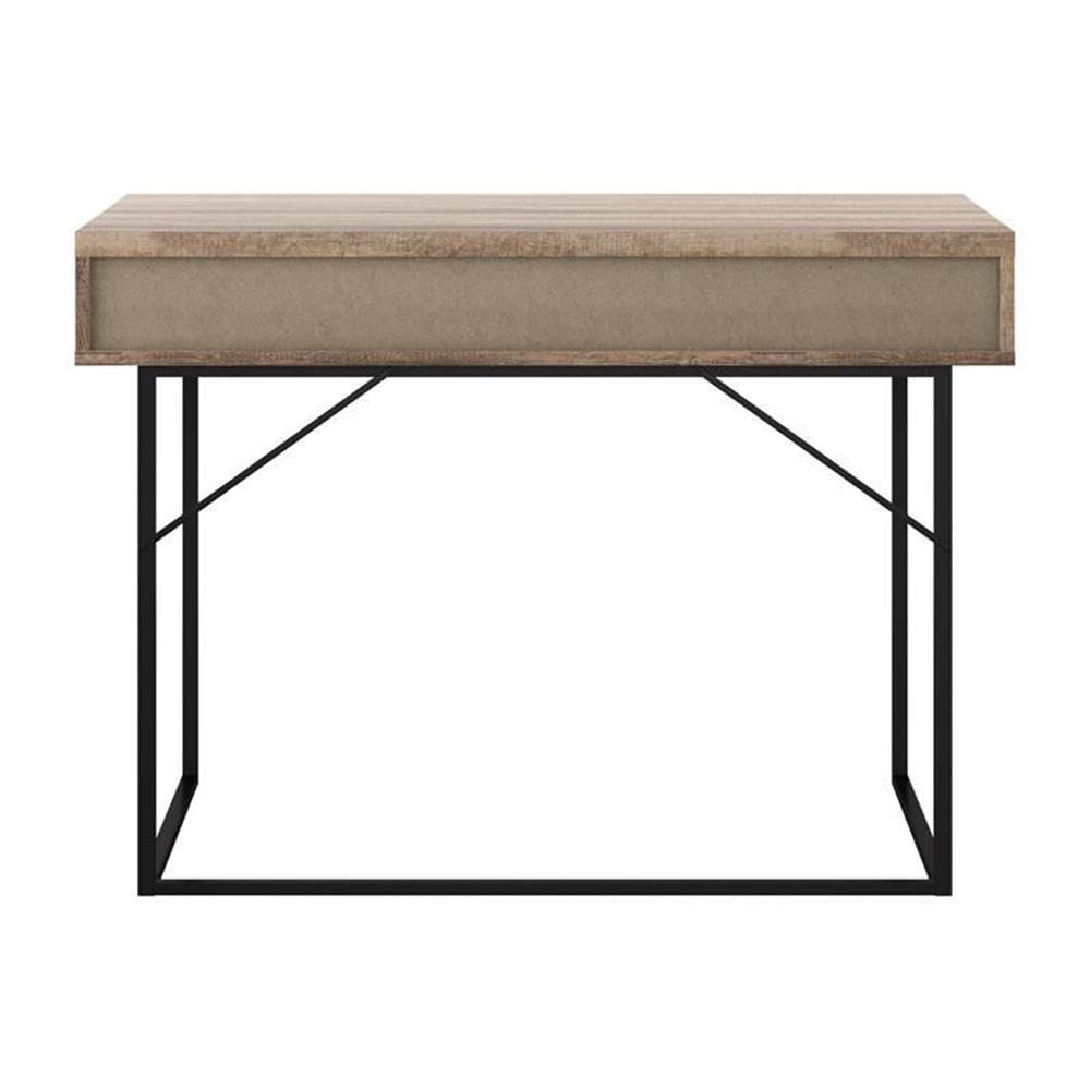 CorLiving Fort Worth Brown Engineered Wood Grain Finish Desk with Drawer & Cubby - Modern Home Office Writing Desk for Small Spaces, Study & Work from Home