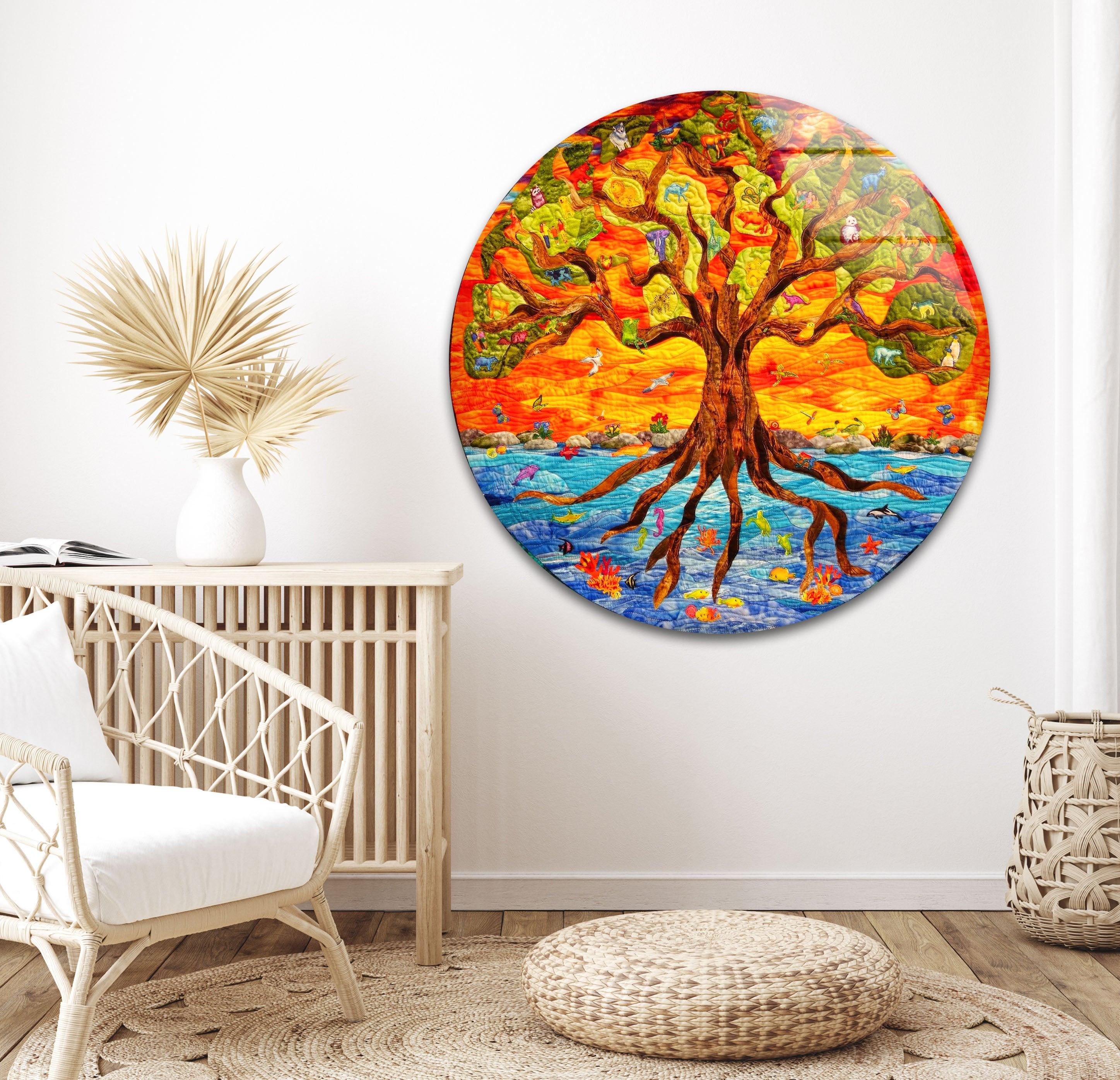 Big Tree of Life Glass Wall Art - Handmade Stained Glass Window Decor for Living Room, Bedroom & Office - Spiritual Home Decor Gift