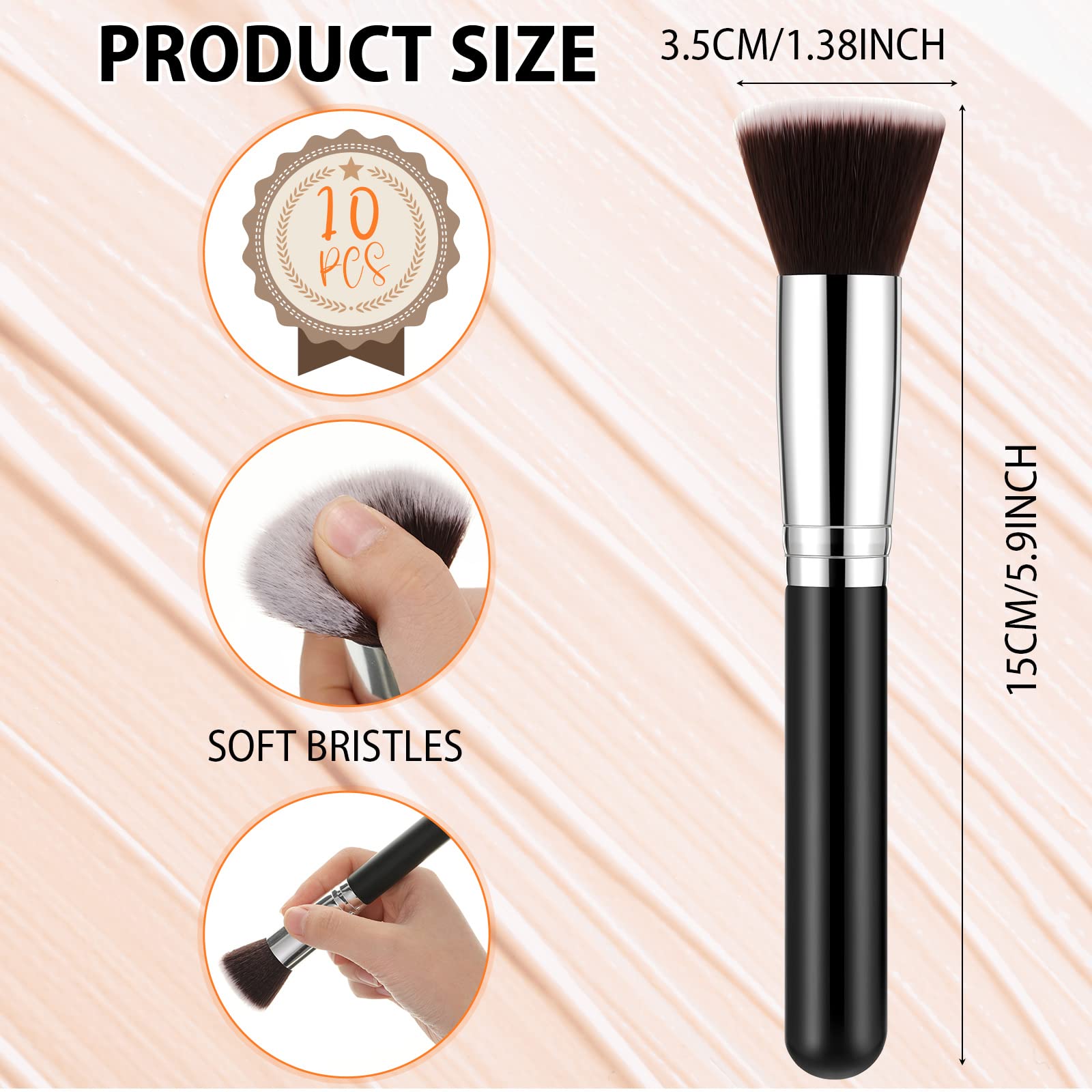 Tanlade 10-Piece Professional Makeup Brush Set - Flat Top Foundation Brush for Liquid, Cream & Powder, Contour, Blush, Concealer, Eyeshadow Blending & Liner - Perfect for Wedding, Bridal & Professional Makeup Artists (Black)