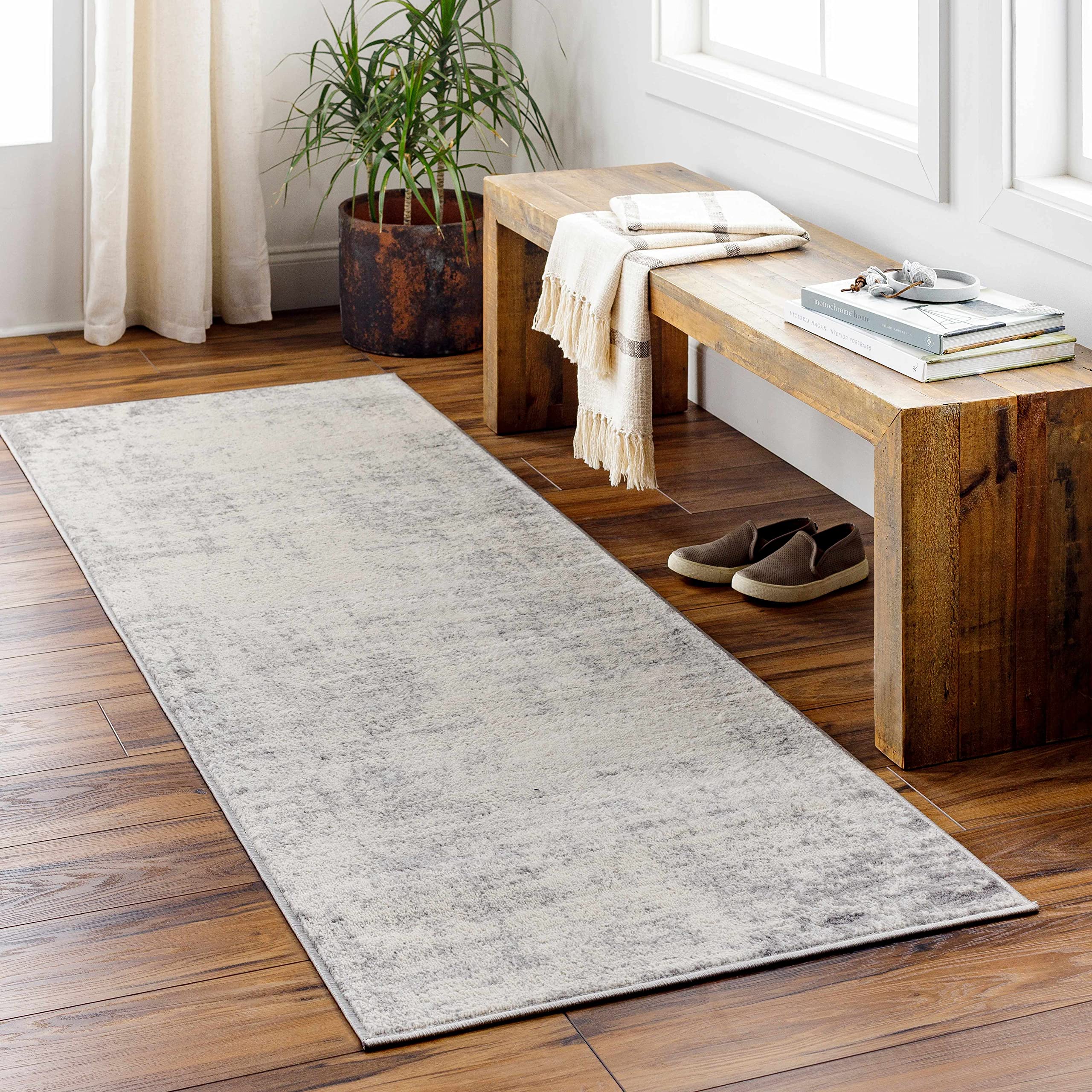 Modern Bohemian Abstract Area Rug - Neutral Beige Cream Brown Gray Distressed Carpet for Living Room Bedroom Dining Room - 7'10
