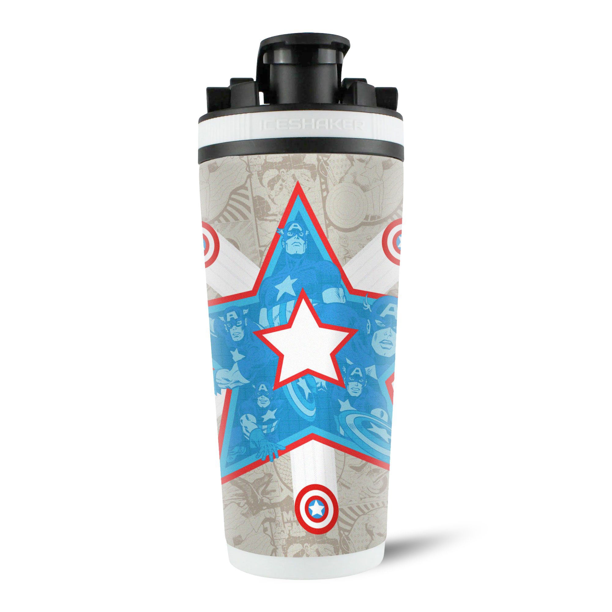 Marvel Captain America Retro 4D Ice Shaker Cup - Stainless Steel Tumbler for Cold Drinks, Perfect for Superhero Fans, Gym, Office & Outdoor Activities