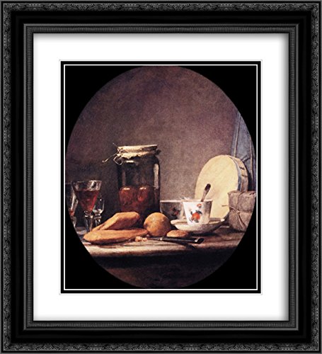 Still Life with Jar of Apricots - 20x22 Inch Black Ornate Framed Museum Art Print by Jean Baptiste Simeon Chardin - Classic French Oil Painting Reproduction for Living Room, Dining Room or Office Decor