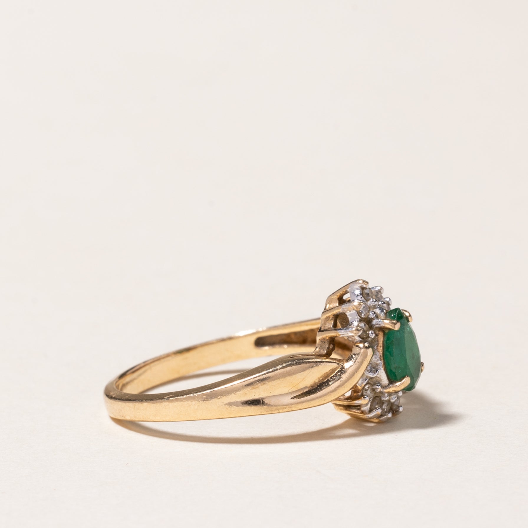 10K Yellow Gold Emerald and Diamond Ring - 0.38ct Emerald with 0.055ctw Diamonds - Size 6 - Elegant Engagement, Wedding, or Anniversary Jewelry Gift