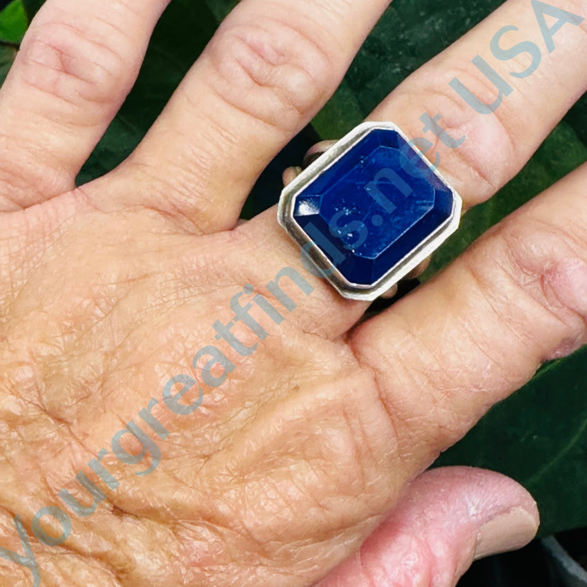 Sterling Silver Bevel Cut Azurite Ring - Size 10 | Handmade Jewelry for Women, Gift for Her, Wedding, Anniversary & Special Occasions