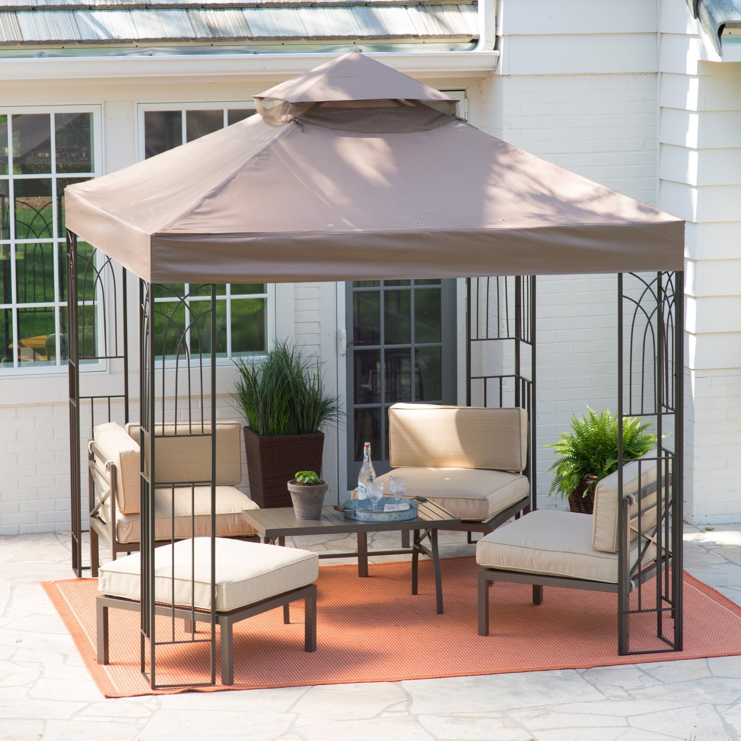 Garden Winds 8' x 8' Gazebo Replacement Canopy Top Cover - RipLock 350 Beige for The Prairie Grass | Durable Outdoor Shade Solution for Patio, Deck & Backyard
