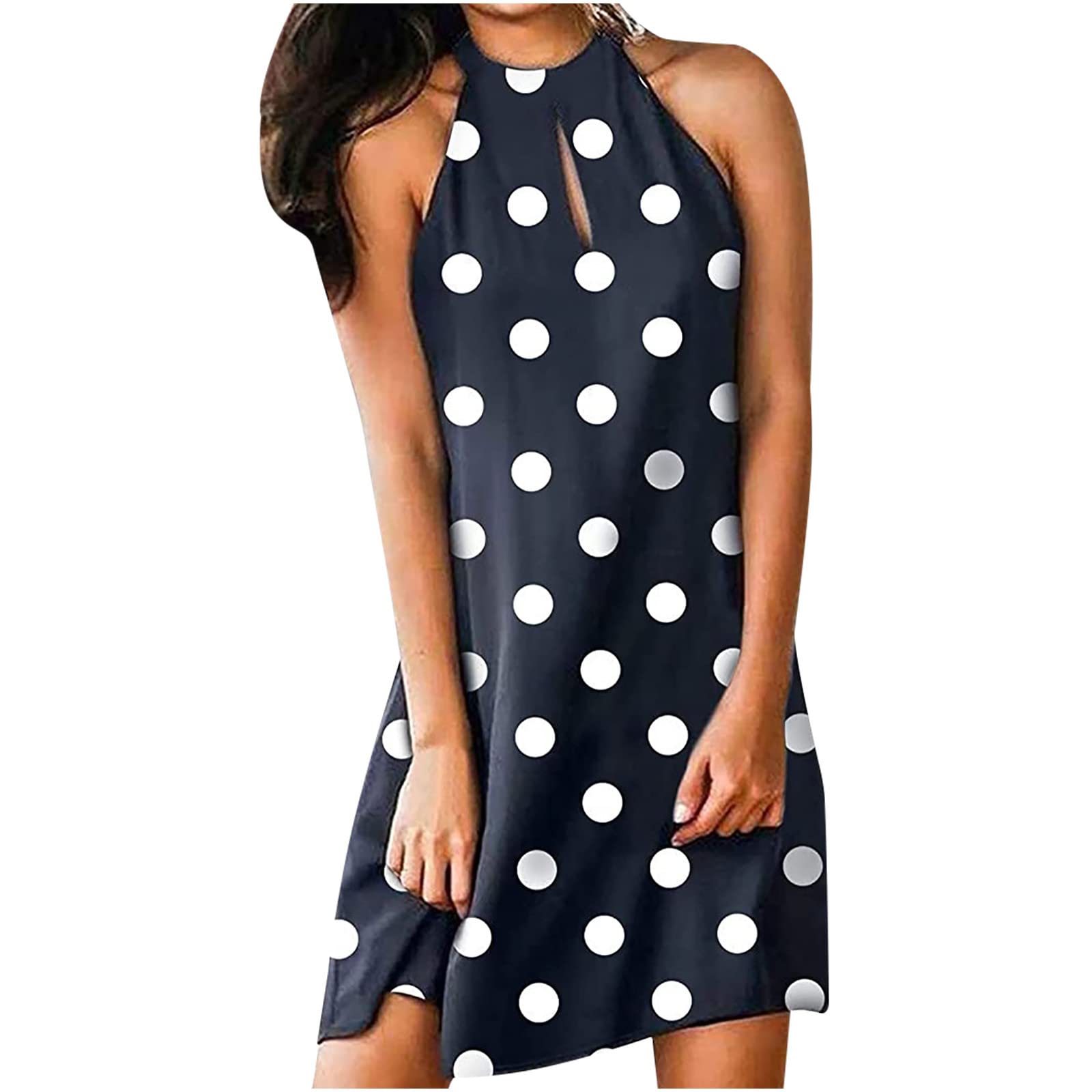2023 Women's Mini Summer Dresses - Halter Neck Sleeveless Butterfly Print Hollow Out Plus Size Sun Dress for Beach, Vacation & Birthday Party