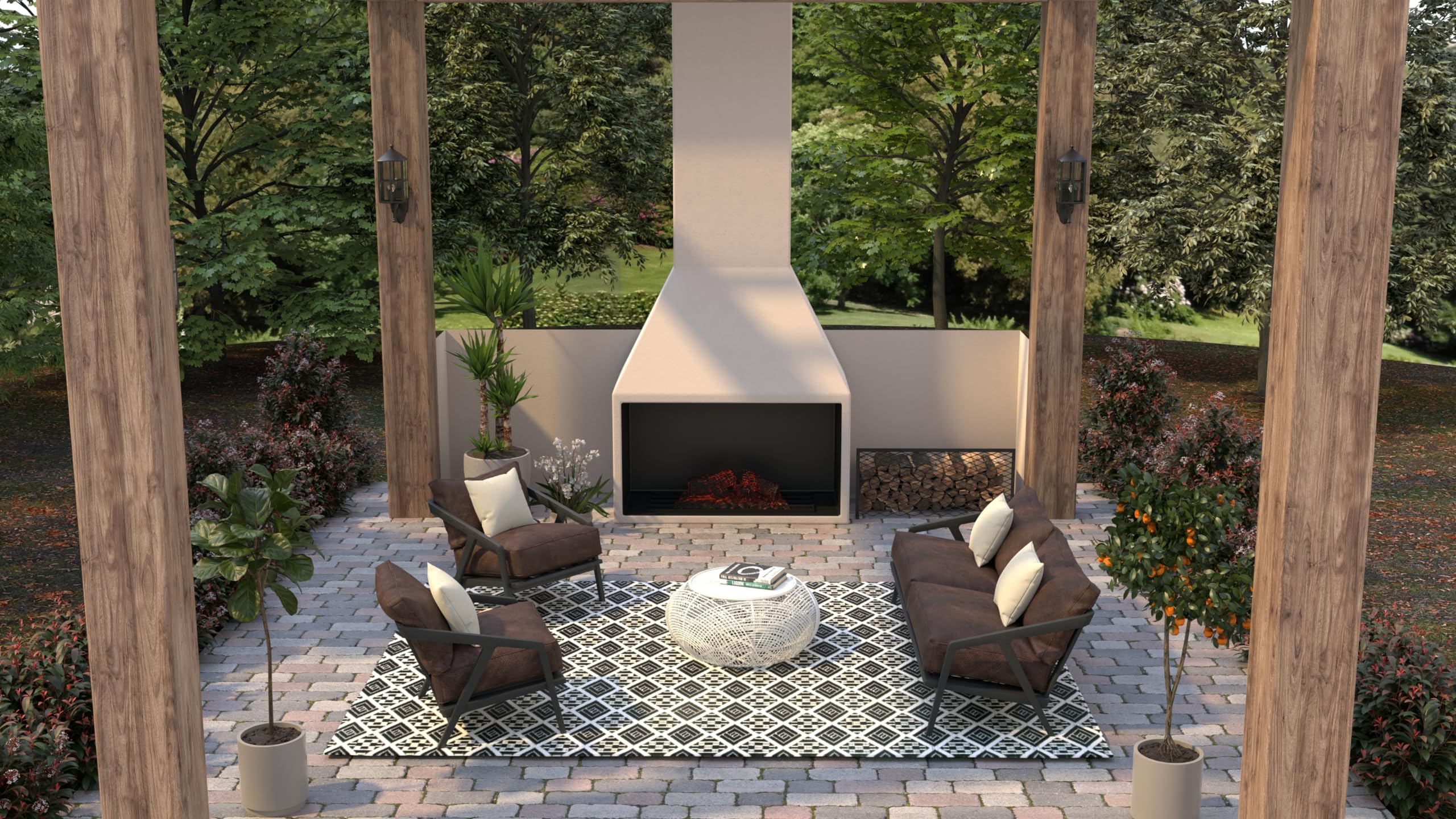 Mad Mats Geometric Outdoor Rug - Reversible Plastic Mat 5' x 8' in Scotch Black/White - Perfect for Patio, Deck, Poolside & Backyard Decor