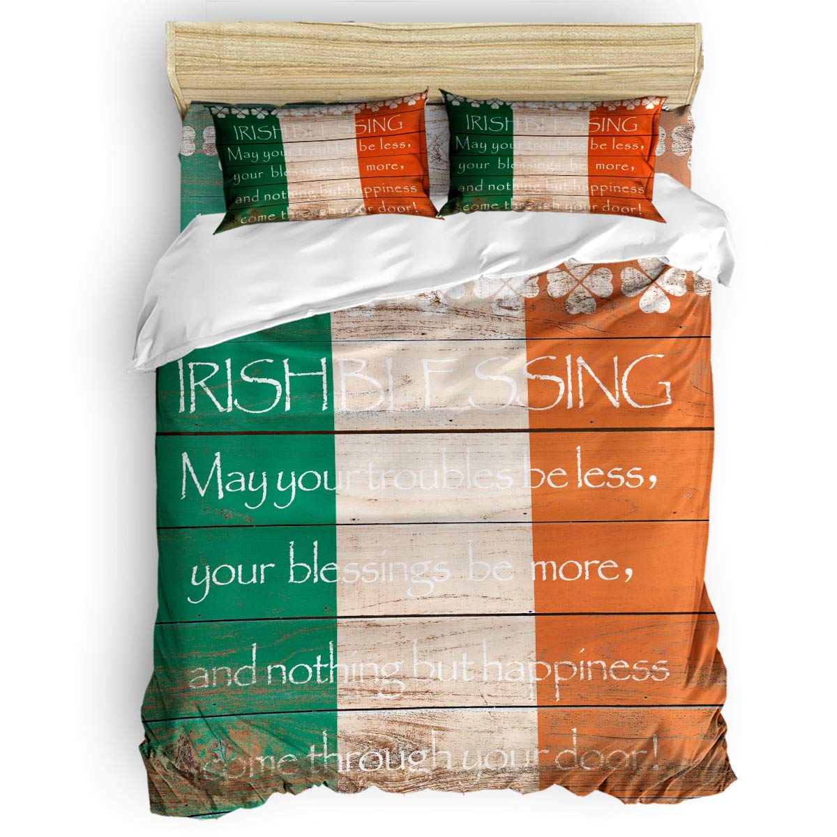 Premium Soft Duvet Cover Set - St. Patrick's Day Ireland Flag Luxury Bedding for Women & Men (Queen Size) | Includes 1 Flat Sheet, 1 Comforter Cover & 2 Pillowcases | Perfect for Holiday Decor, Irish-Themed Bedrooms & Cozy Home Styling