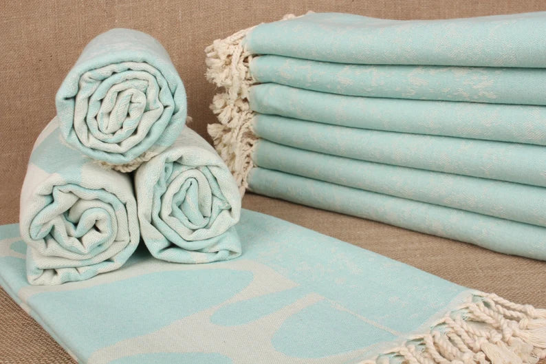 Premium Mint Green Turtle Print Turkish Beach Towel - Large, Soft & Absorbent for Pool, Sand & Sunbathing - Perfect Summer Vacation Accessory