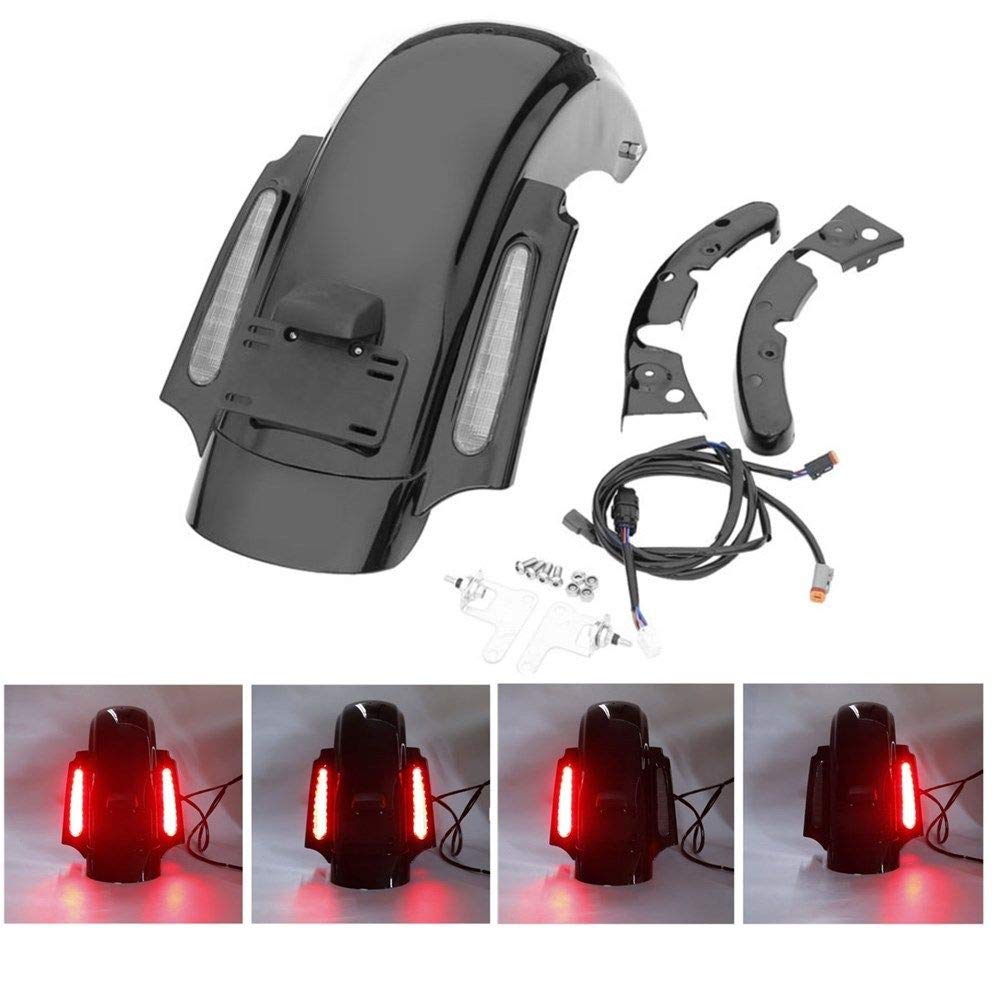 TCT-MOTORPARTS Rear Fender with LED Lights for Harley Touring Road King Electra Glide Street Glide Road Glide 2009-2013 - Durable Motorcycle Accessory for Night Riding & Custom Bike Upgrades