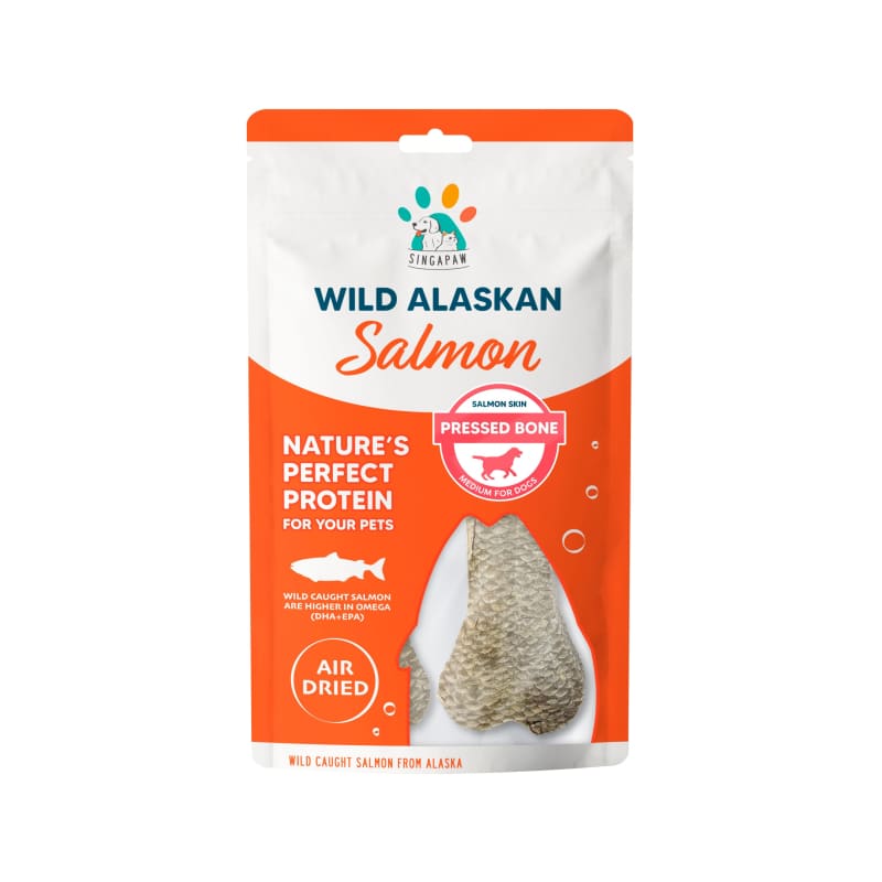 Premium Wild Alaskan Salmon Skin Pressed Bone Dog Treats - All-Natural, Grain-Free, High-Protein Snacks for Dogs - Small, Medium & Large Sizes - Perfect for Training, Chewing & Dental Health