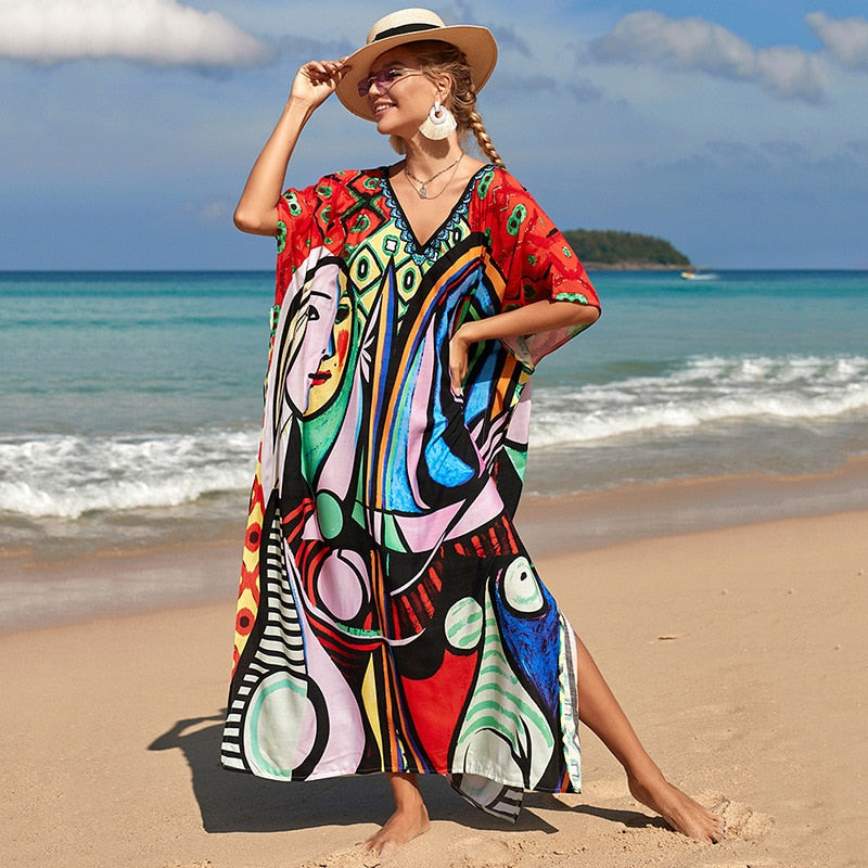 Bohemian Beach Dresses & Kaftans - Flowy Bikini Cover Ups, Maxi Robe for Women | Elegant Swimwear Coverup for Pool, Vacation & Summer Outfits