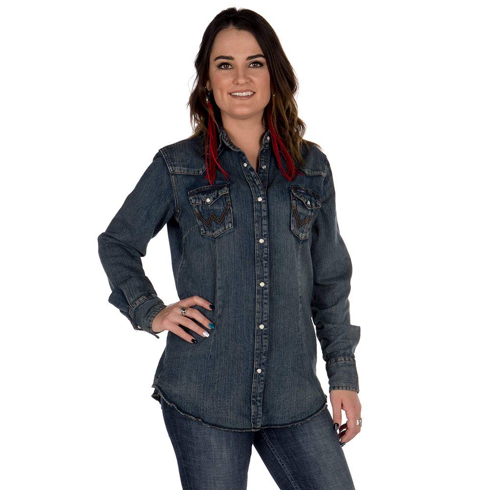Wrangler Women's Western Snap Work Long Sleeve Shirt - Durable Cotton Shirt for Ranch Work, Outdoor Activities & Casual Wear