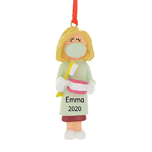 Personalized Dentist Christmas Ornament - Custom Dental Assistant & Hygienist Gift Ideas, Teeth-Themed Decor, Blonde Female Dentist Ornament - Free Engraving - Perfect for Office Decor, Holiday Tree, and White Elephant Gifts