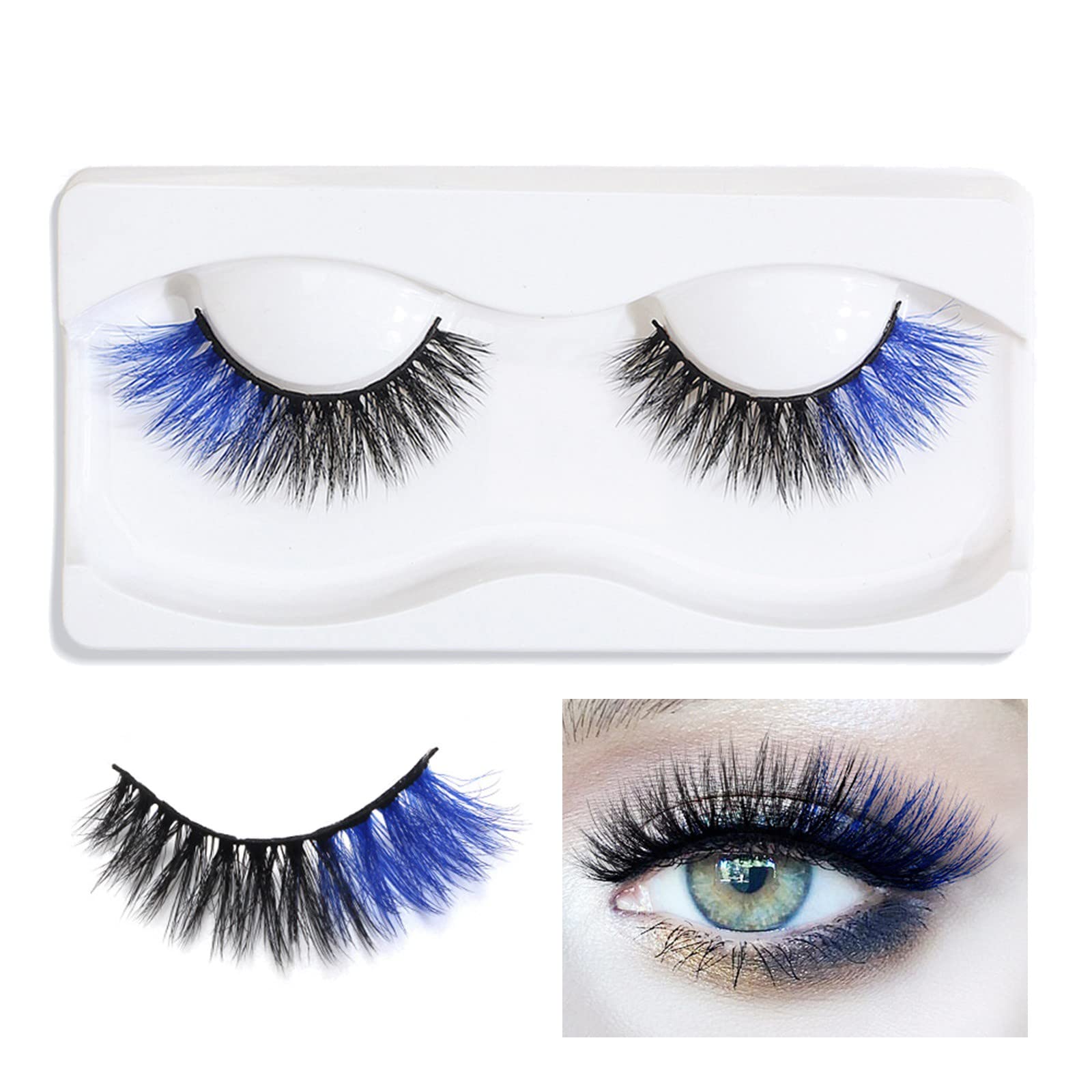 1 Pair Colored False Eyelashes - Fashion Fluffy Curled Faux Mink Lashes | Lightweight Reusable Handmade Eyelash Extensions for Daily Wear & Special Occasions