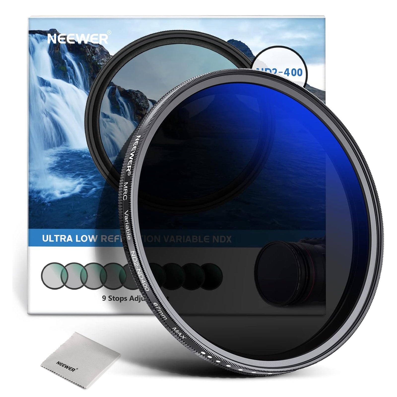 NEEWER MRC Variable ND2-ND400 Lens Filter for DSLR & Mirrorless Cameras - Professional Neutral Density Filter for Photography & Videography - Perfect for Outdoor Shooting, Landscapes, and Long Exposure