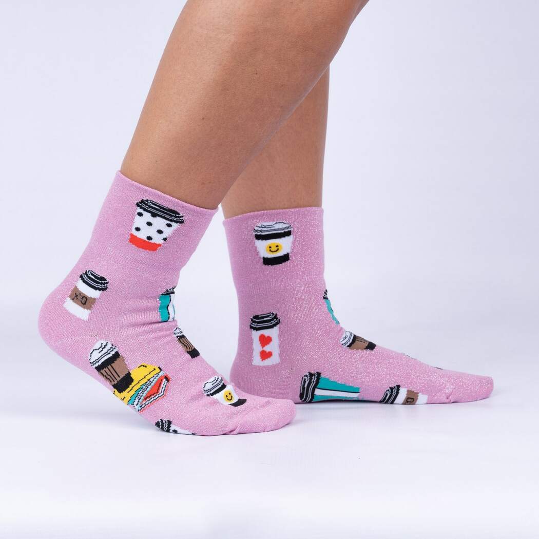 Sock It To Me Turn Cuff Crew Socks - Funny Coffee Lover Socks for Women & Men - Perfect for Running, Gifts & Everyday Comfort