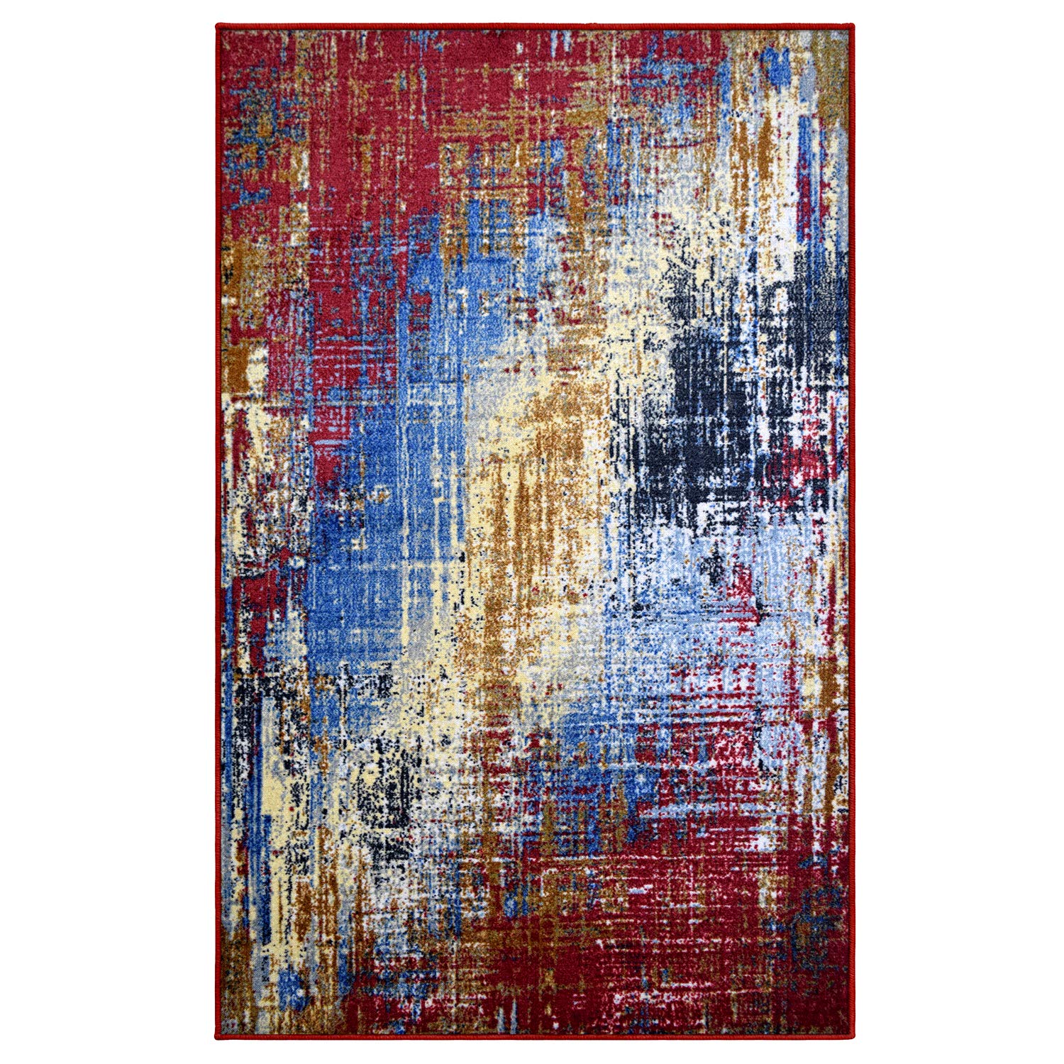 Premium Modern Abstract Indoor Area Rug - Washable, Non-Slip Foam Backing - 8' x 10' Red Fingal Rug for Living Room, Bedroom, Office - Perfect for Home Decor & High Traffic Areas - Arona Collection