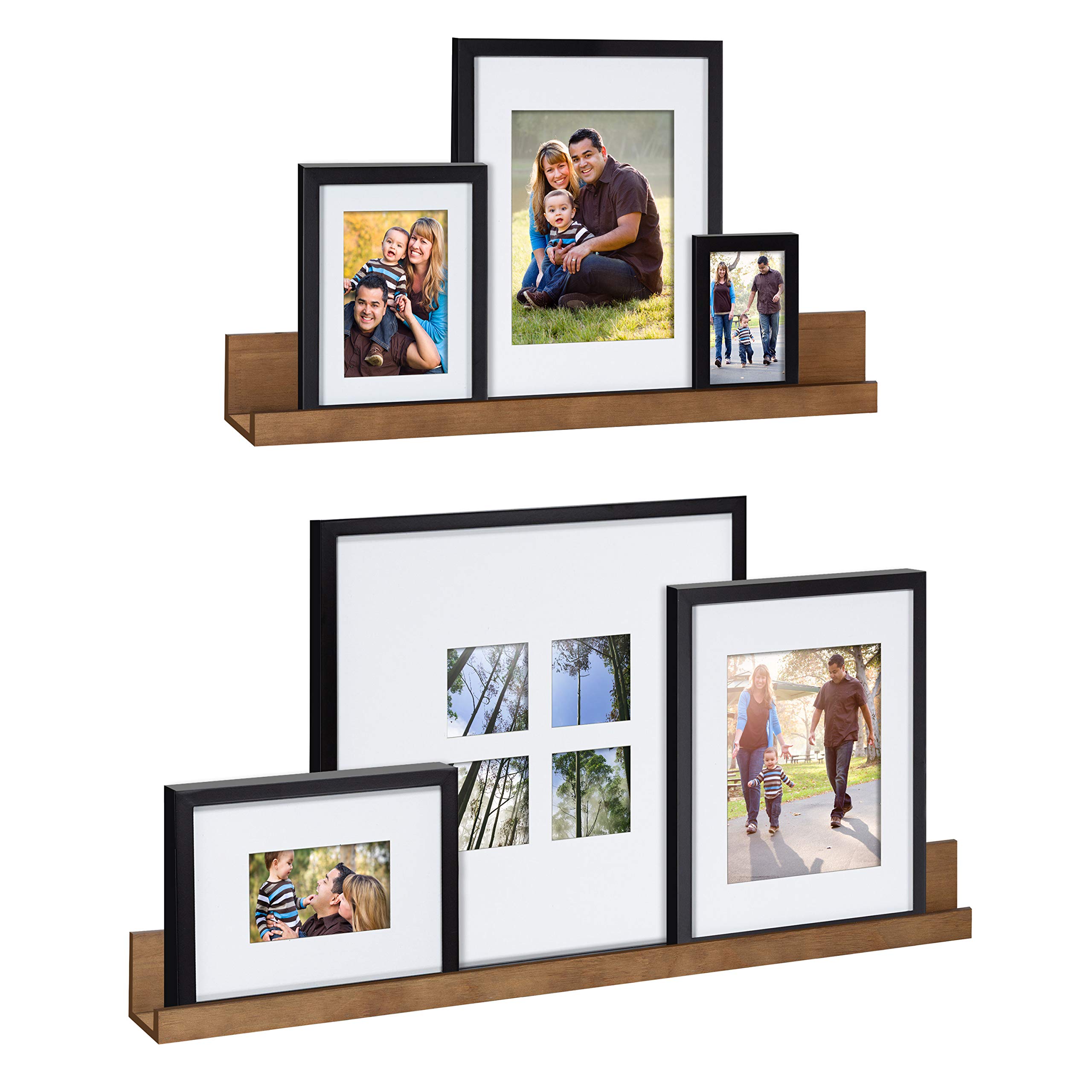 Kate & Laurel Transitional Frame & Shelf Set - 8-Piece Rustic Brown & Black Picture Frame Collage with Multiple Sizes - Perfect for Living Room, Bedroom & Office Wall Decor