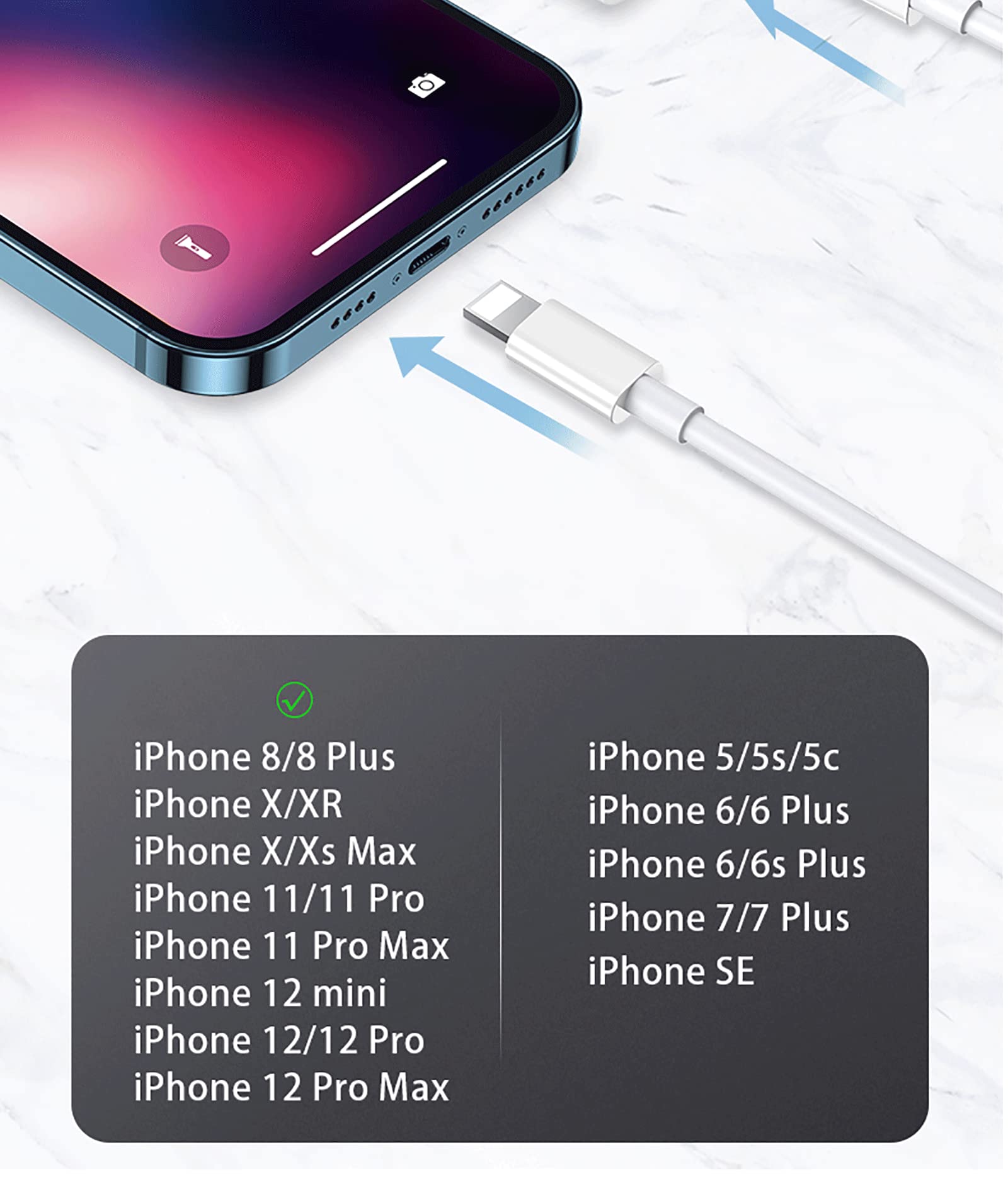 Apple MFi Certified TPE iPhone Charger Cable - 6ft Lightning to USB Fast Charging Cord for iPhone 14/13/12/11/X/8/7 - Durable & High-Speed Charging for Home, Office & Travel