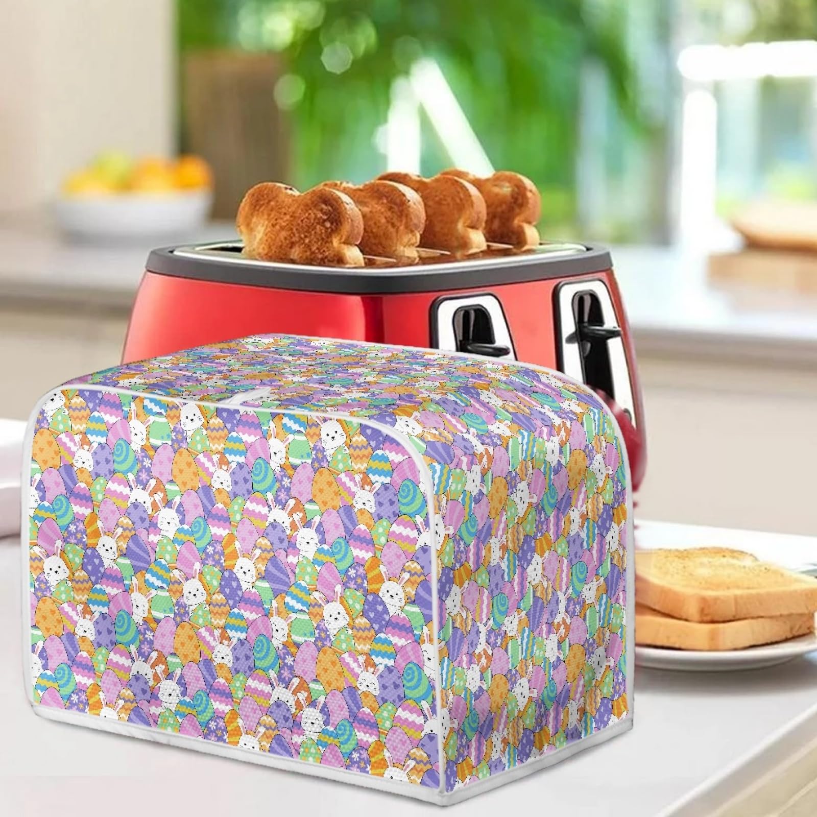 Easter Eggs & Rabbit Toaster Cover for 4 Slice Toaster Oven - Stain Resistant, Dustproof Kitchen Appliance Cover with Top Handle - Perfect for Microwave, Grill, and Kitchen Decor - Ideal for Easter, Spring Decorations, and Daily Kitchen Protection