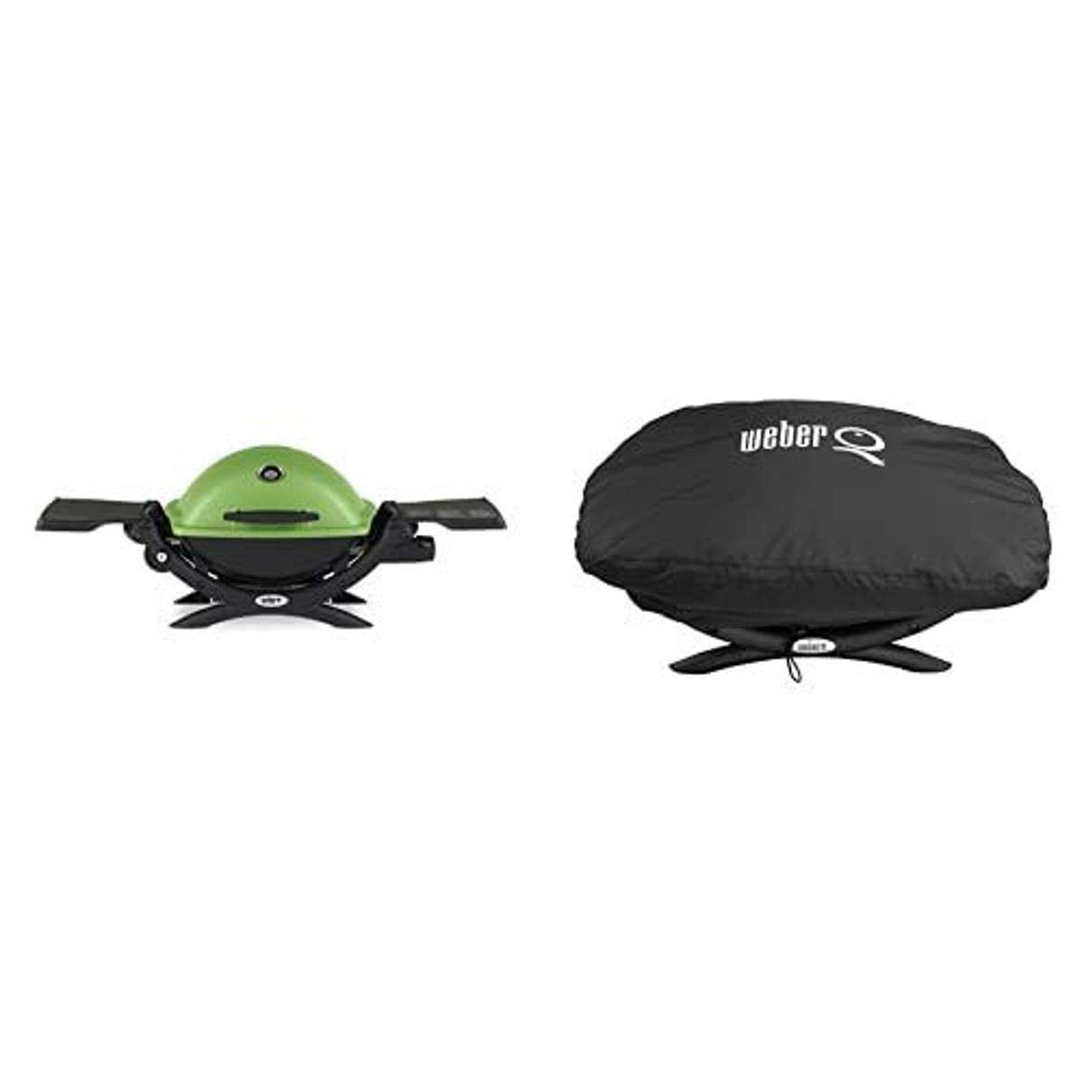 Weber Q 1200 Portable Gas Grill with Cover - Green Outdoor BBQ Grill for Camping, Tailgating & Backyard Cooking
