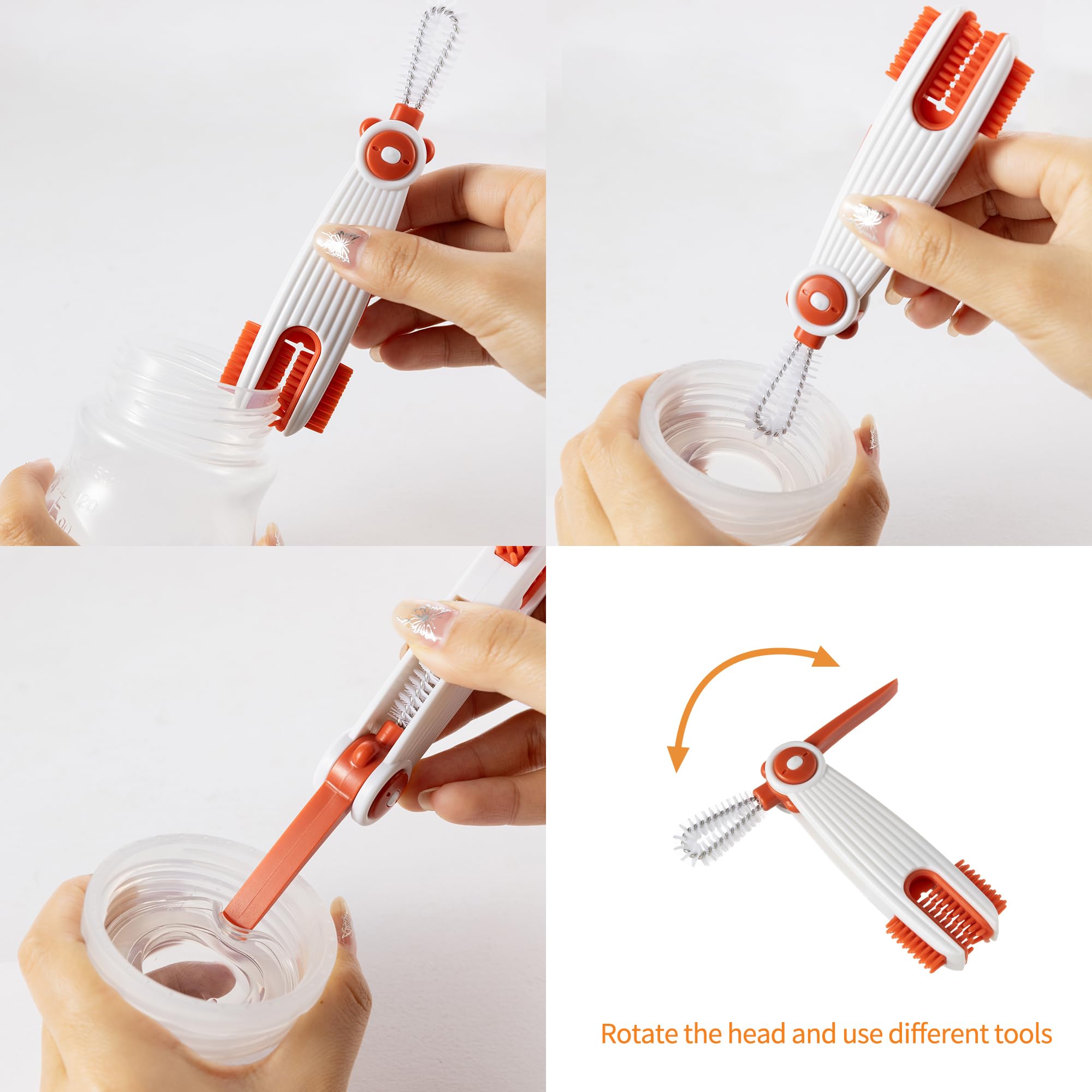 3-in-1 Cup & Bottle Cleaning Brush Set - 4Pcs for Kitchen & Baby Care