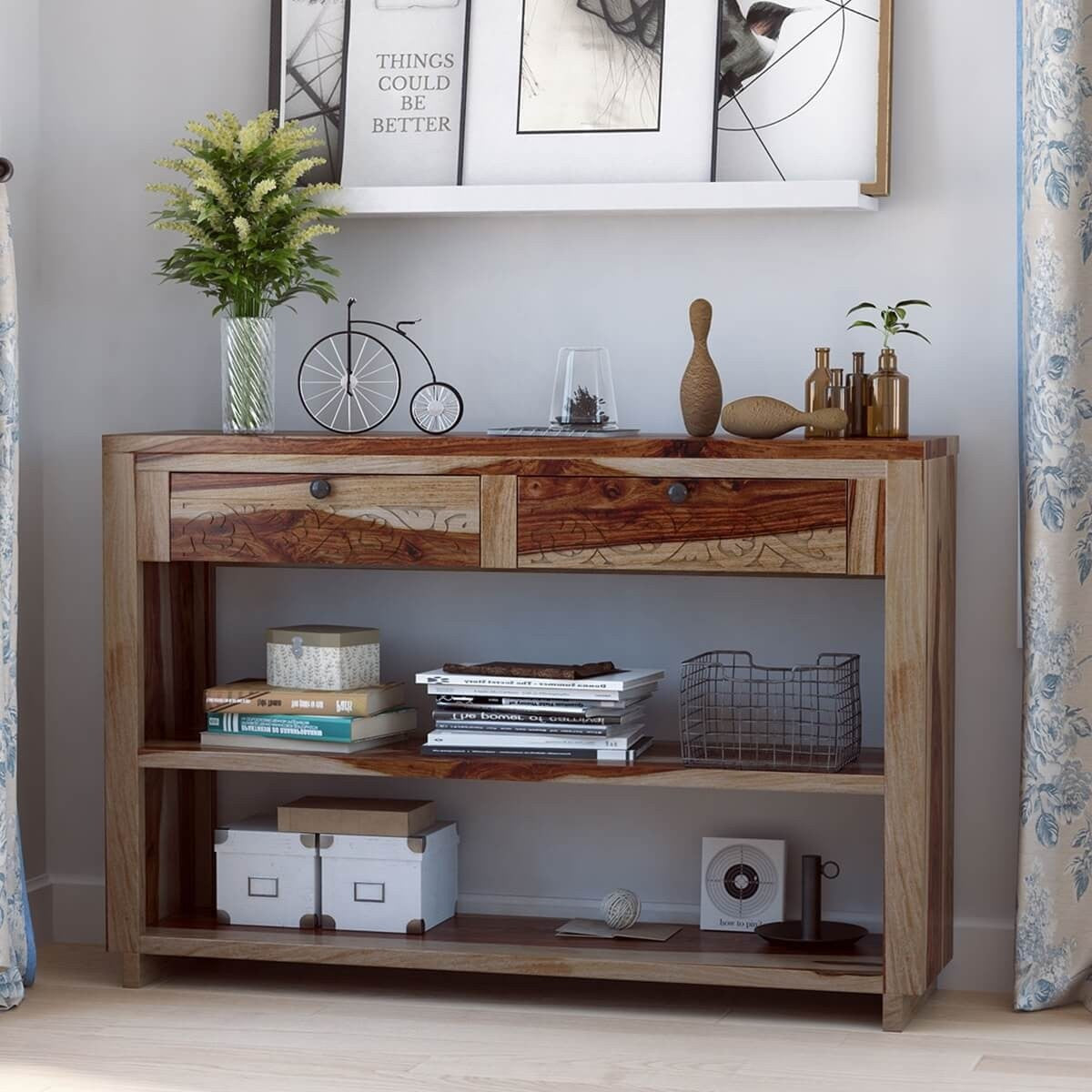 Rustic Solid Wood Entryway Console Table with 2 Drawers - Farmhouse Style Hallway Table for Foyer, Living Room & Home Decor | Dallas Ranch Collection