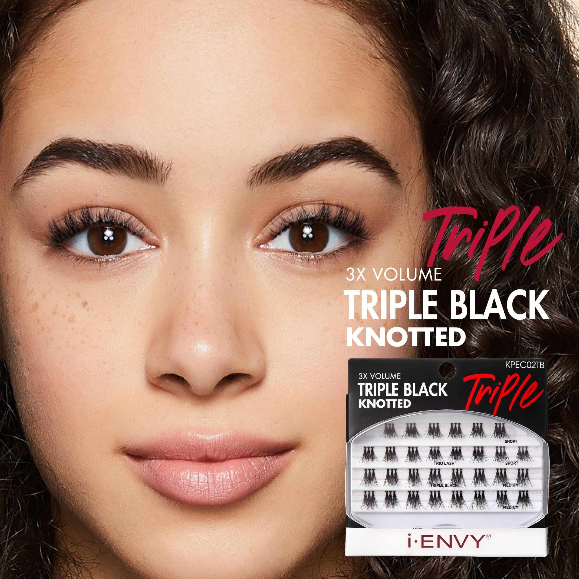 iENVY False Eyelashes Triple Black Knotted Individual Lashes - 3X Volume Reusable Eyelash Clusters (S/M) for Dramatic Eye Makeup | Perfect for Weddings, Parties & Special Occasions