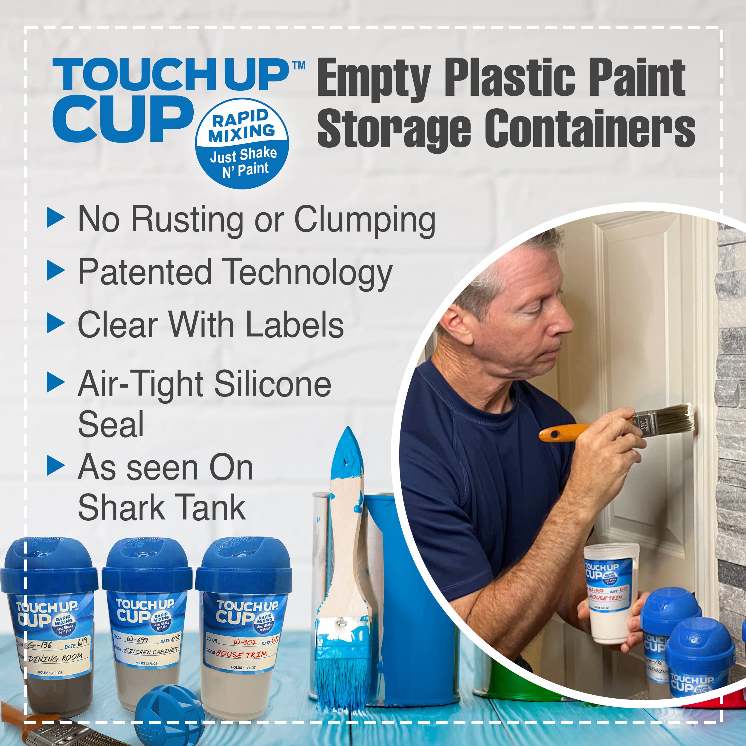 13 oz Empty Plastic Paint Storage Containers with Lids - Pack of 9 for Leftover Paint & Touch Ups | As Seen on Shark Tank | Perfect for DIY Projects, Home Renovations & Small Paint Jobs