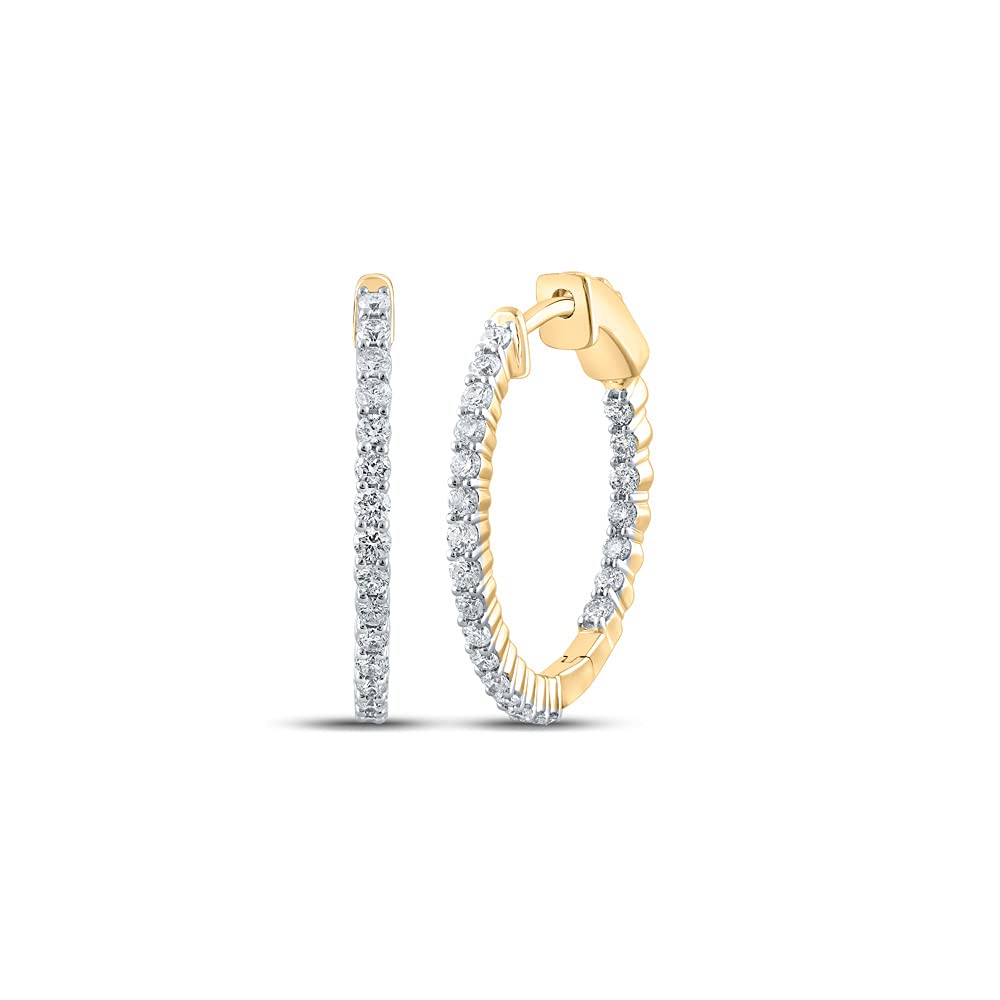 14K Yellow Gold Round Diamond Hoop Earrings for Women - 1 CTTW Inside-Outside Design | Perfect for Weddings, Parties & Everyday Elegance