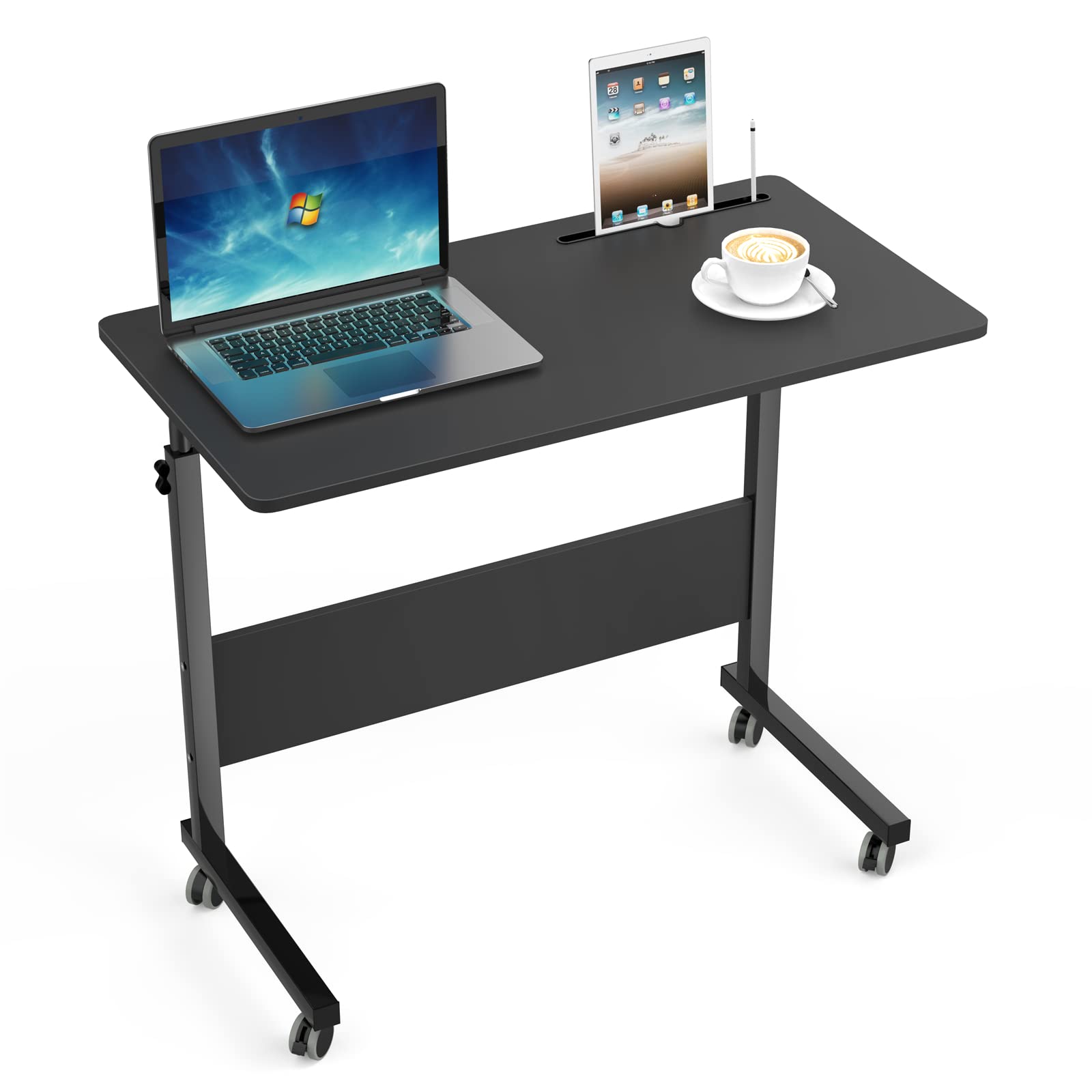 Adjustable Mobile Side Table with Wheels & Slot - 31.5