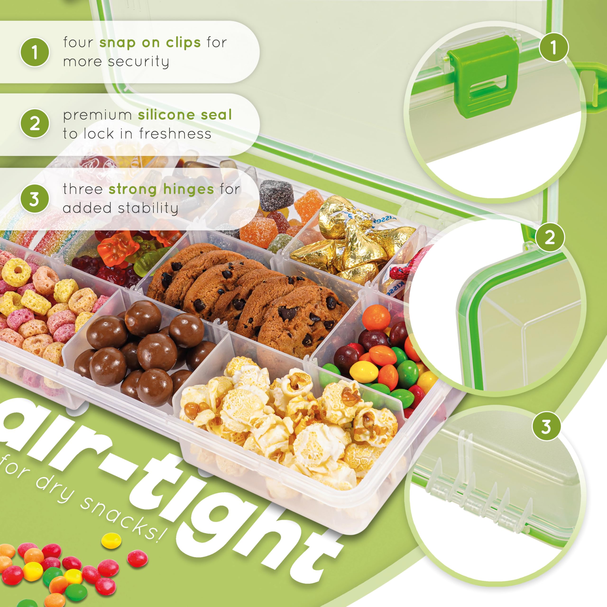 Reel Bites Snackle Box - Portable Travel Snack Container with Lid | Leak-Proof Snack Tray & Charcuterie Box for Picnics, Road Trips & Outdoor Adventures (Regular Size)
