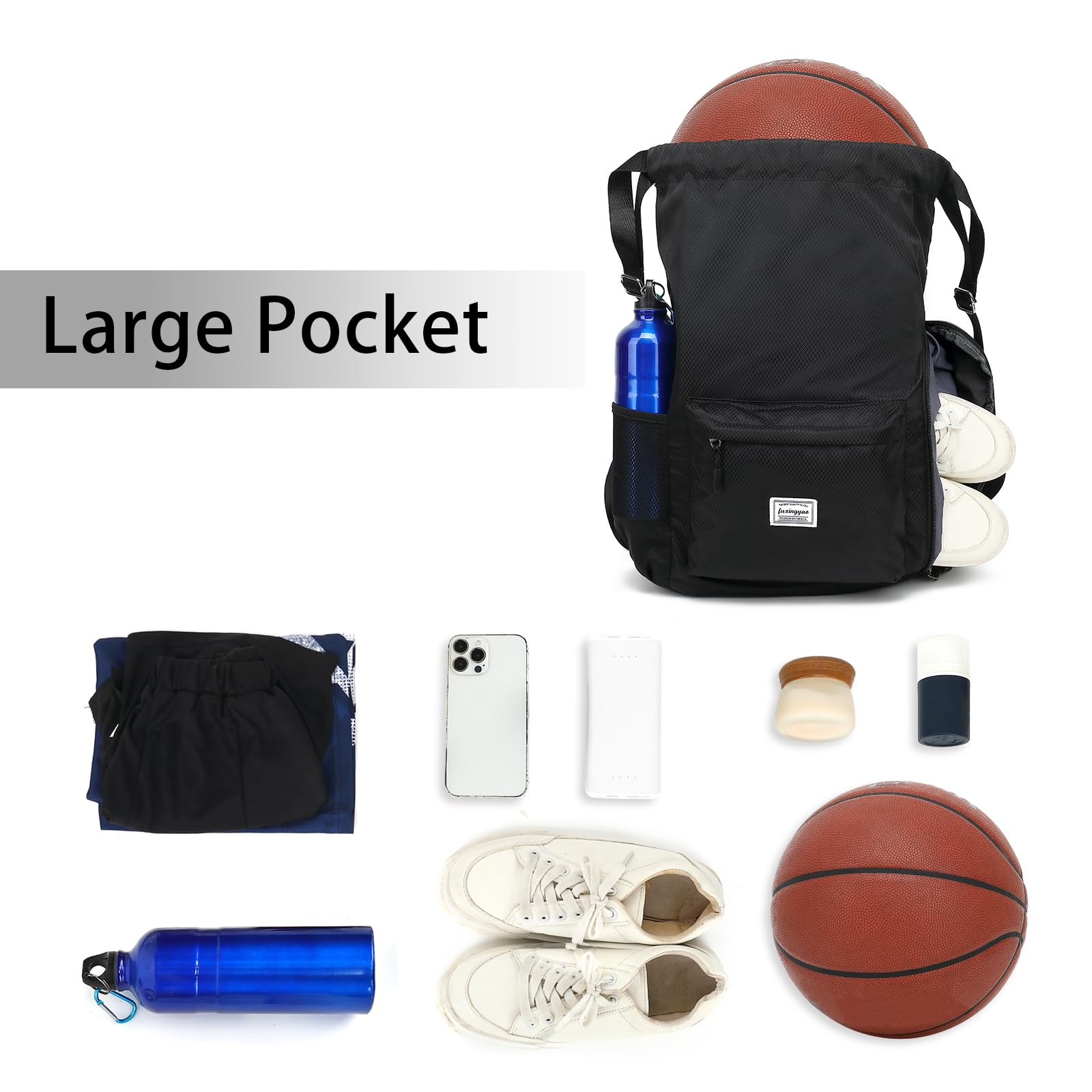 Fitness Drawstring Backpack with Shoe Compartment for Gym & Travel - Black