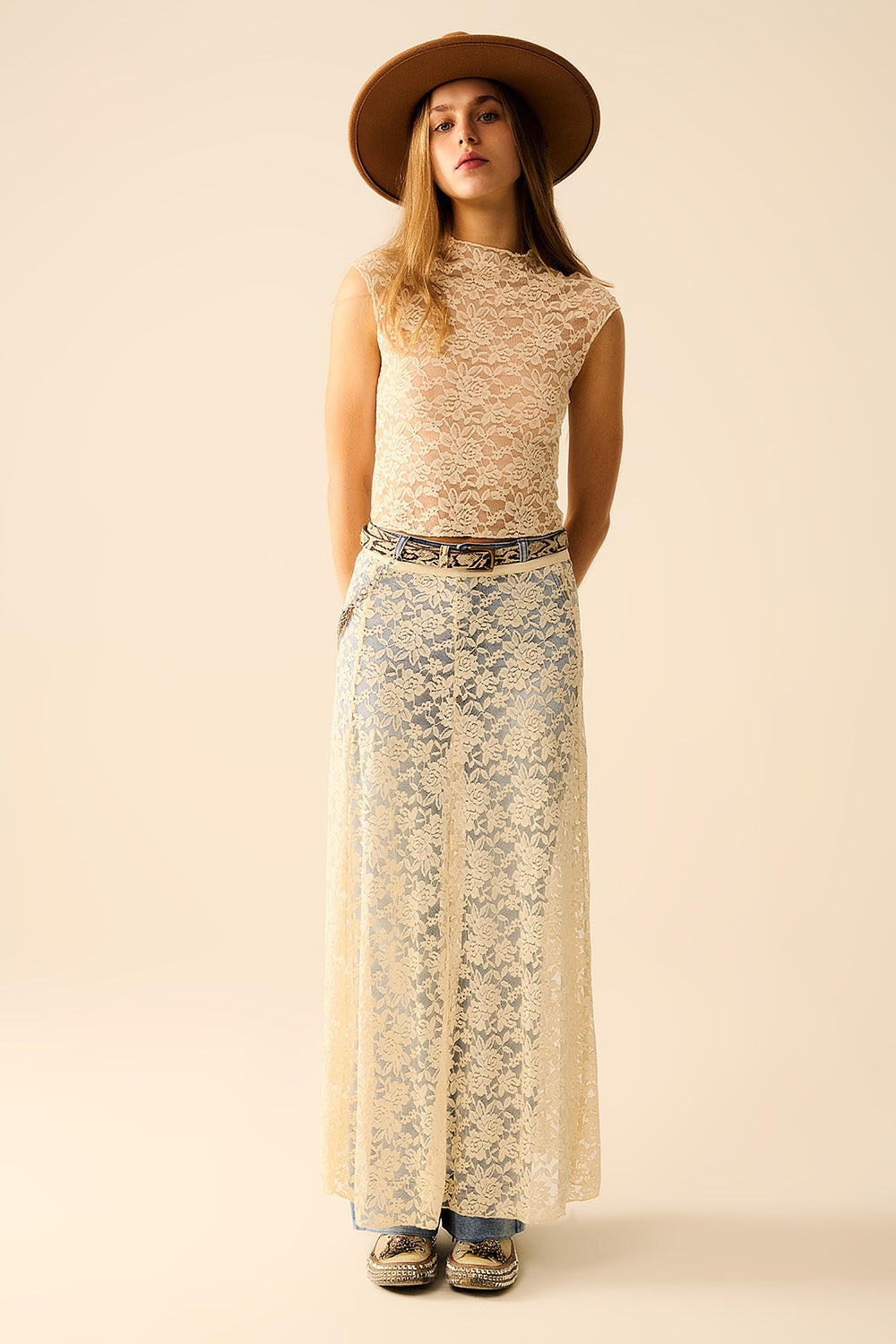 Beige Floral Lace Maxi Dress for Women - Elegant Long Boho Dress for Weddings, Parties & Summer Outings