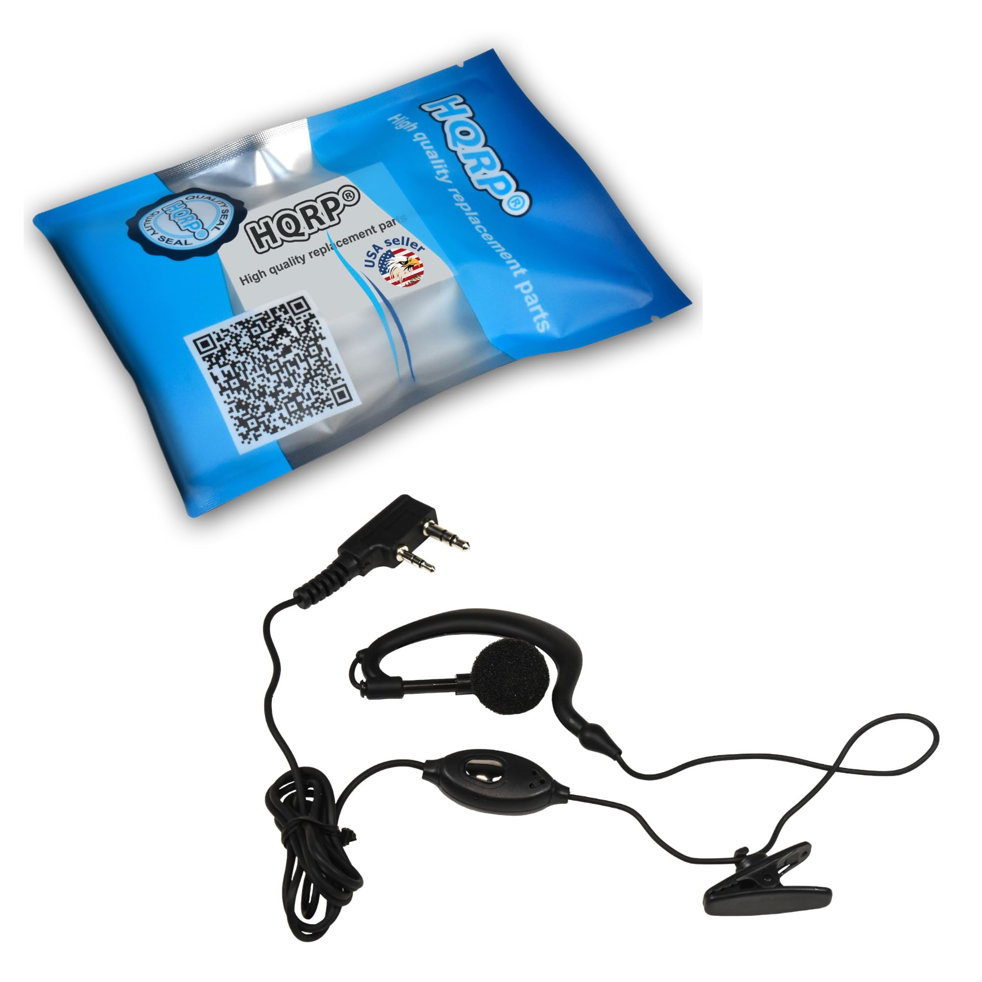HQRP G-Shape 2-Pin Earpiece Headset with PTT Mic for Kenwood TK-3360 TK-3400 TK-3402 TK-5220 Radios - Hands-Free Communication for Security, Construction & Outdoor Work