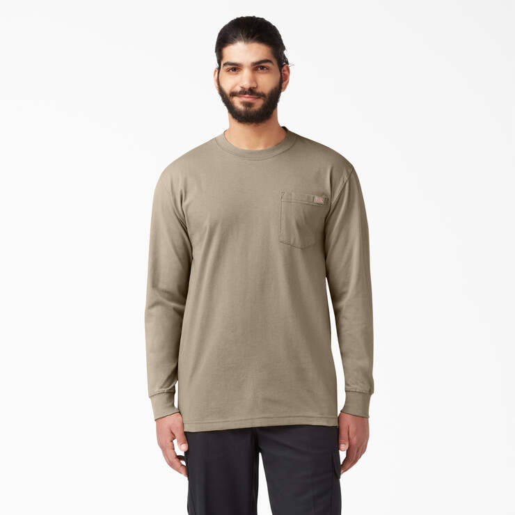 Dickies Men's Heavyweight Long Sleeve Pocket T-Shirt - Relaxed Fit Cotton Work Shirt for Construction, Outdoor & Casual Wear