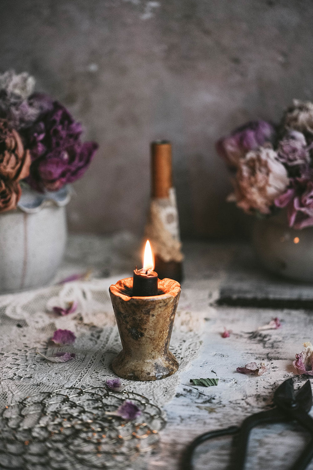 Elegant Red Travertine Candle Holder - Natural Stone Home Decor for Dining Table, Wedding Centerpiece & Romantic Ambiance