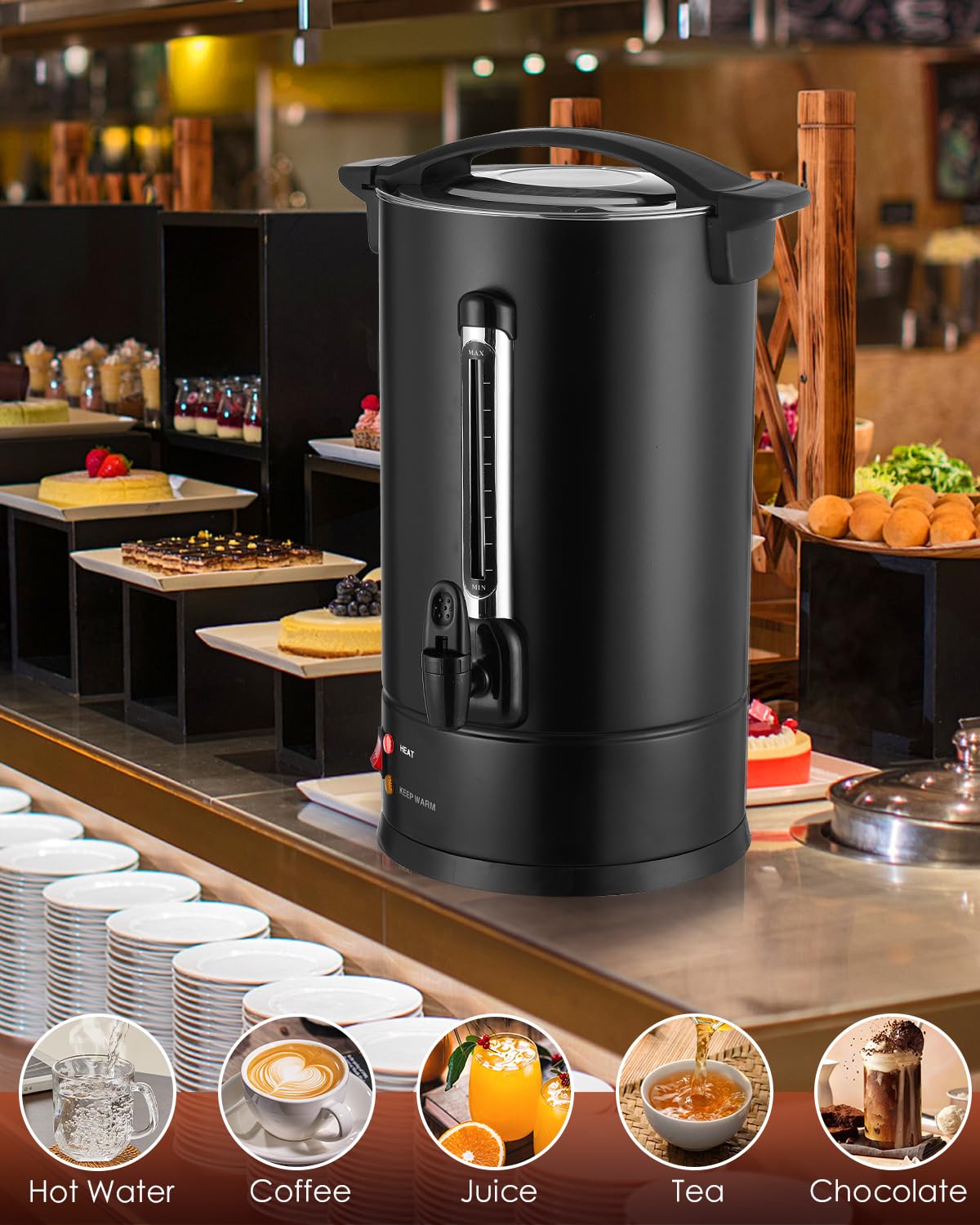 80 Cup Commercial Coffee Urn with Percolator - 1500W High Power Fast Brewing, Auto Temperature Control Stainless Steel Hot Beverage Dispenser - Perfect for Events, Catering, Offices & Large Gatherings