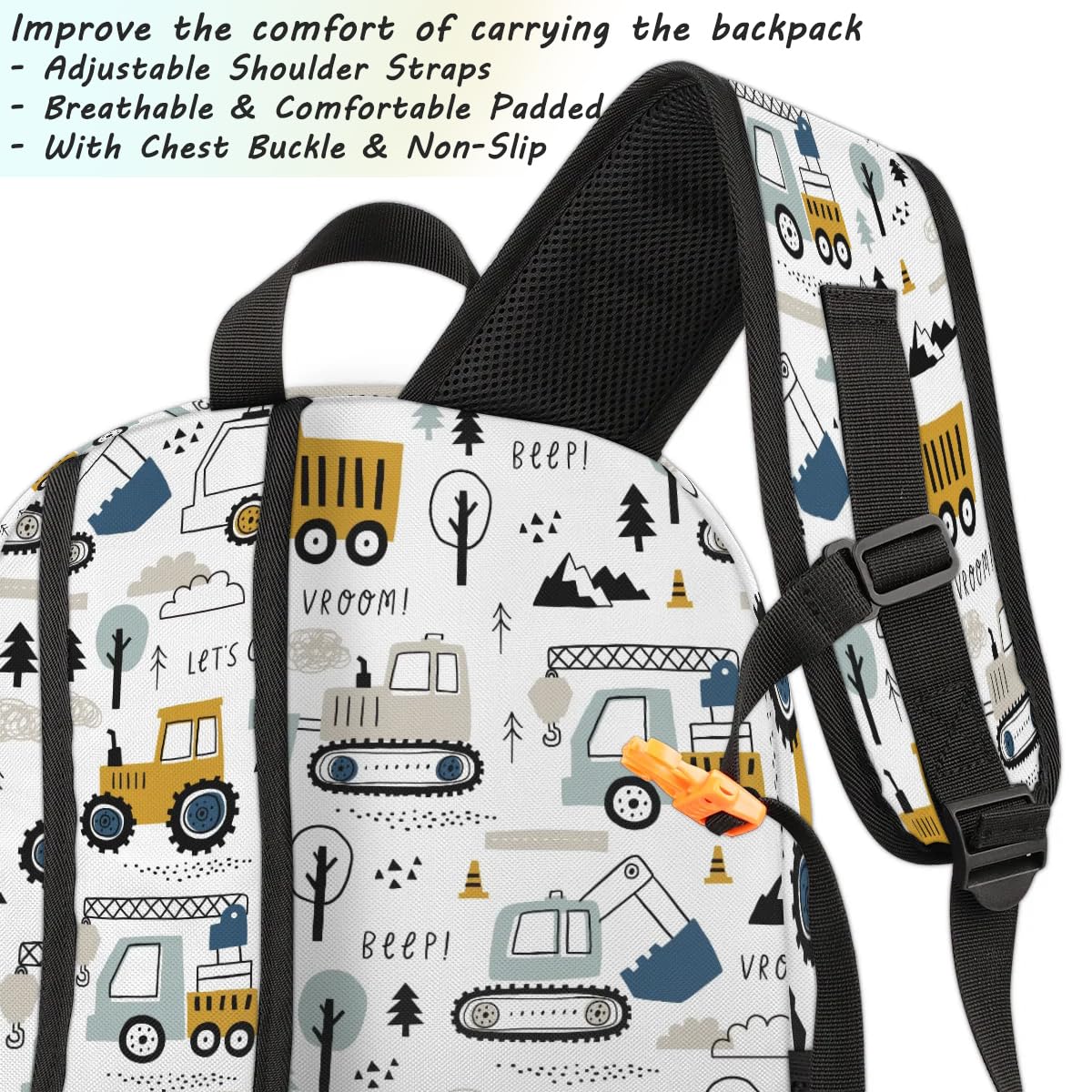 Boys Construction Themed Backpack - 18 Inch Waterproof School Bookbag for Kids, Lightweight Travel Backpack for Trucks, Tractors & Excavators Lovers | Perfect for Elementary School, Day Trips & Outdoor Adventures