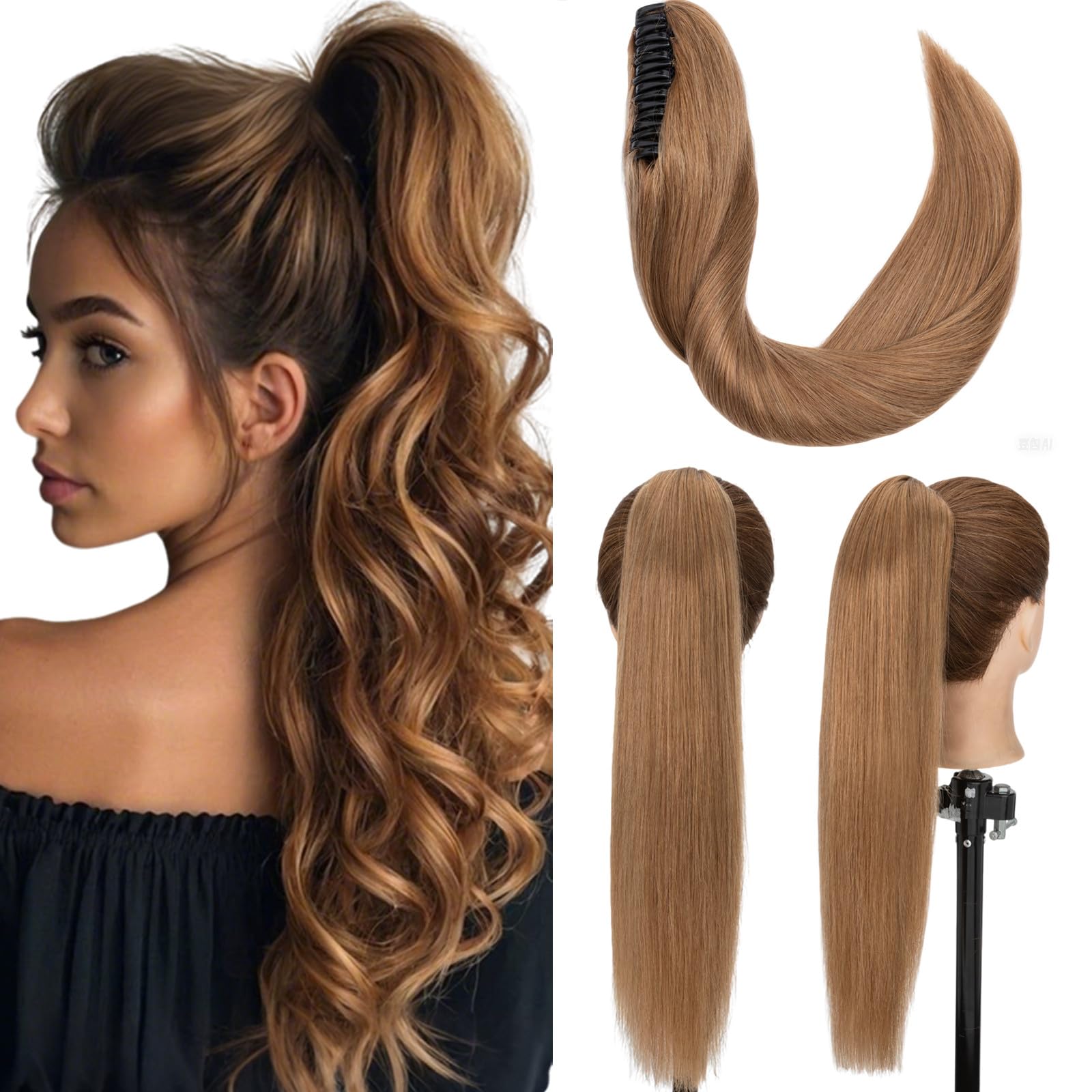 Premium 18 Inch Human Hair Ponytail Extension - Real Hair Clip-In Ponytail with Balayage Light Brown (#6) for Women | Straight Long Ponytail Hair Extensions (115g) | Perfect for Parties, Weddings & Everyday Styling