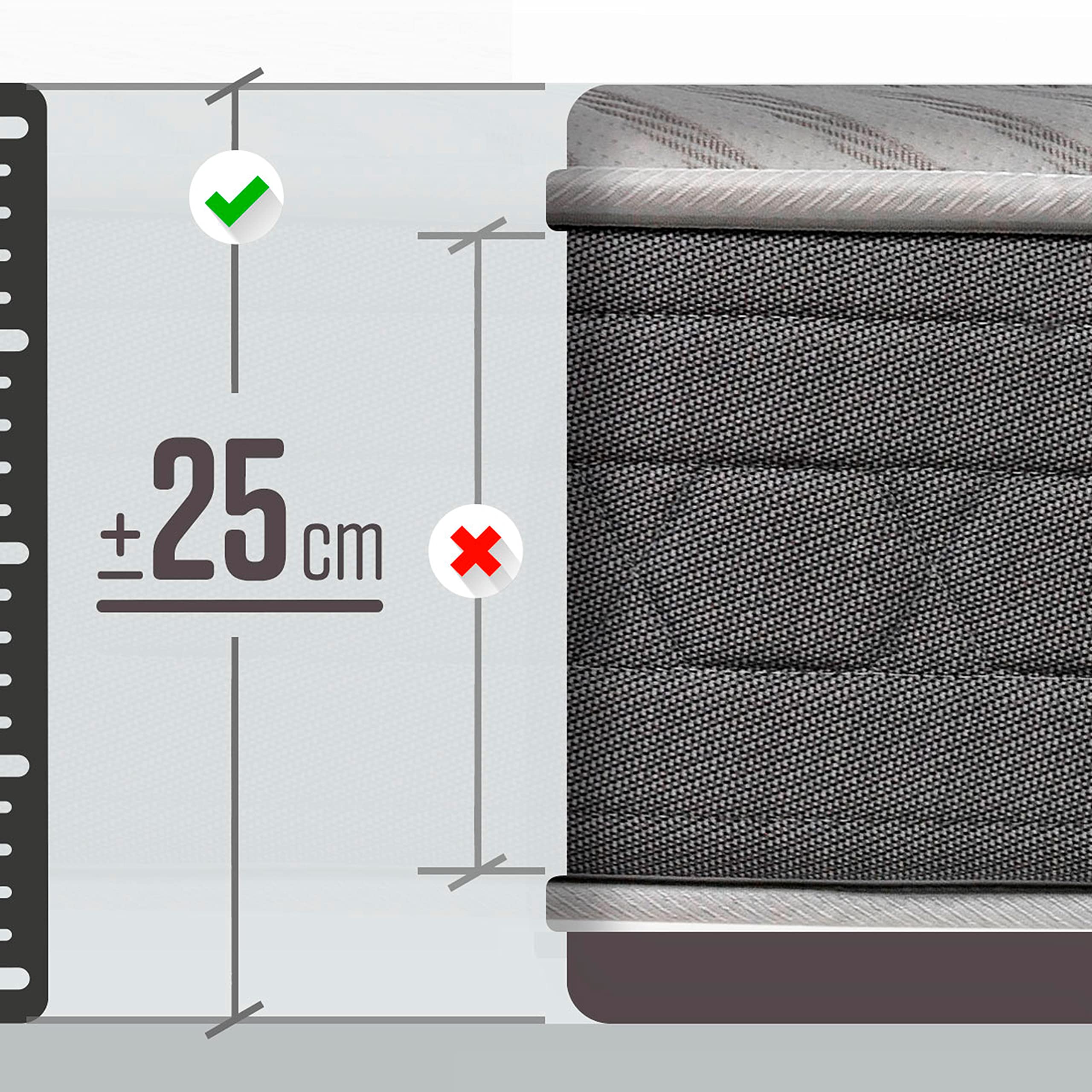 Royal Sleep Carbon Thread & Bioceramic Memory Foam Mattress - 135x190cm, High Firmness, Premium Quality, Anti-Stress & Regenerative Effect, 25cm Height - Ceramic Plus Mattress for Back Pain Relief & Deep Sleep - Perfect for Master Bedroom, Guest Room, or Apartment