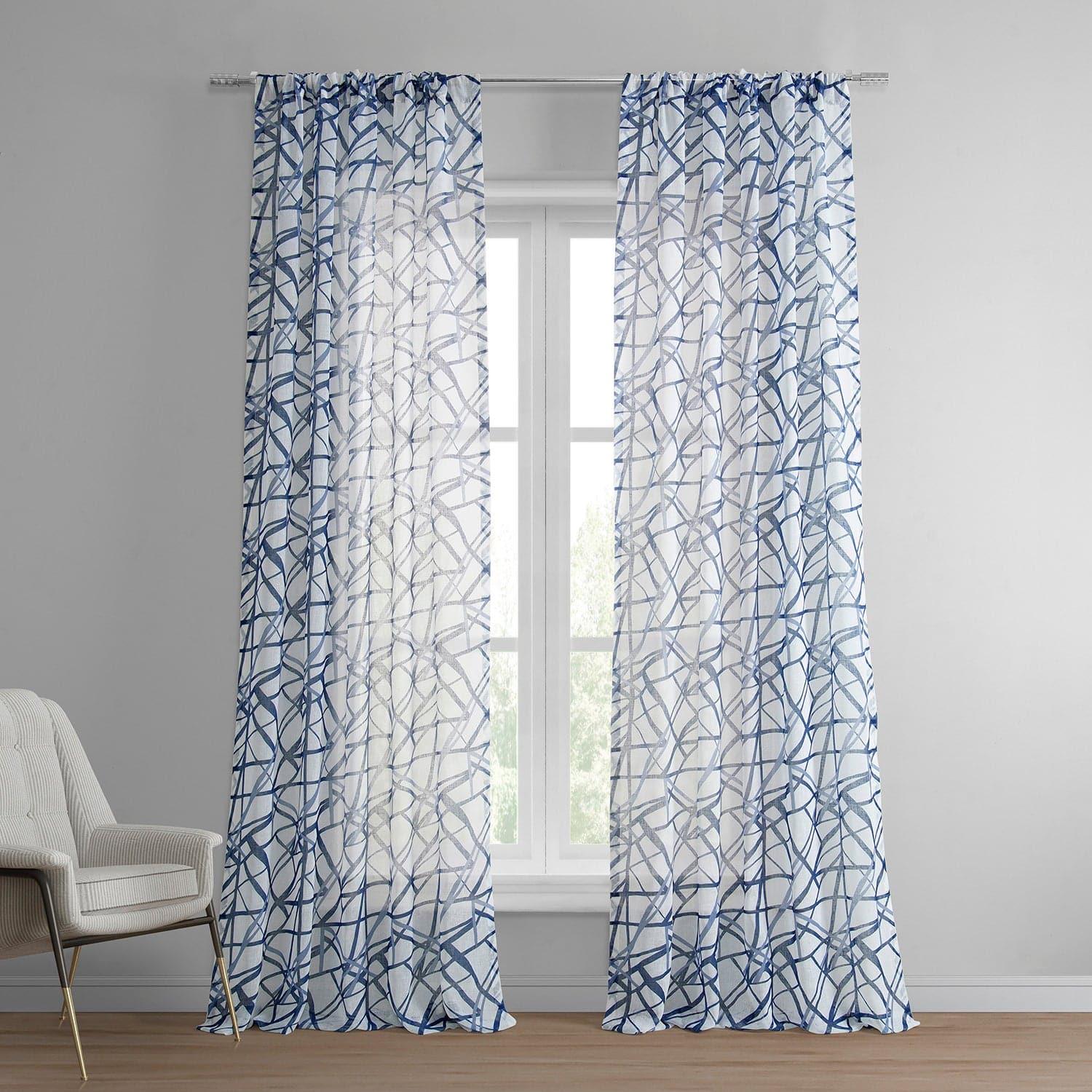 Matrix Blue Abstract Printed Sheer Curtains - Modern Window Treatment for Living Room, Bedroom & Office Decor