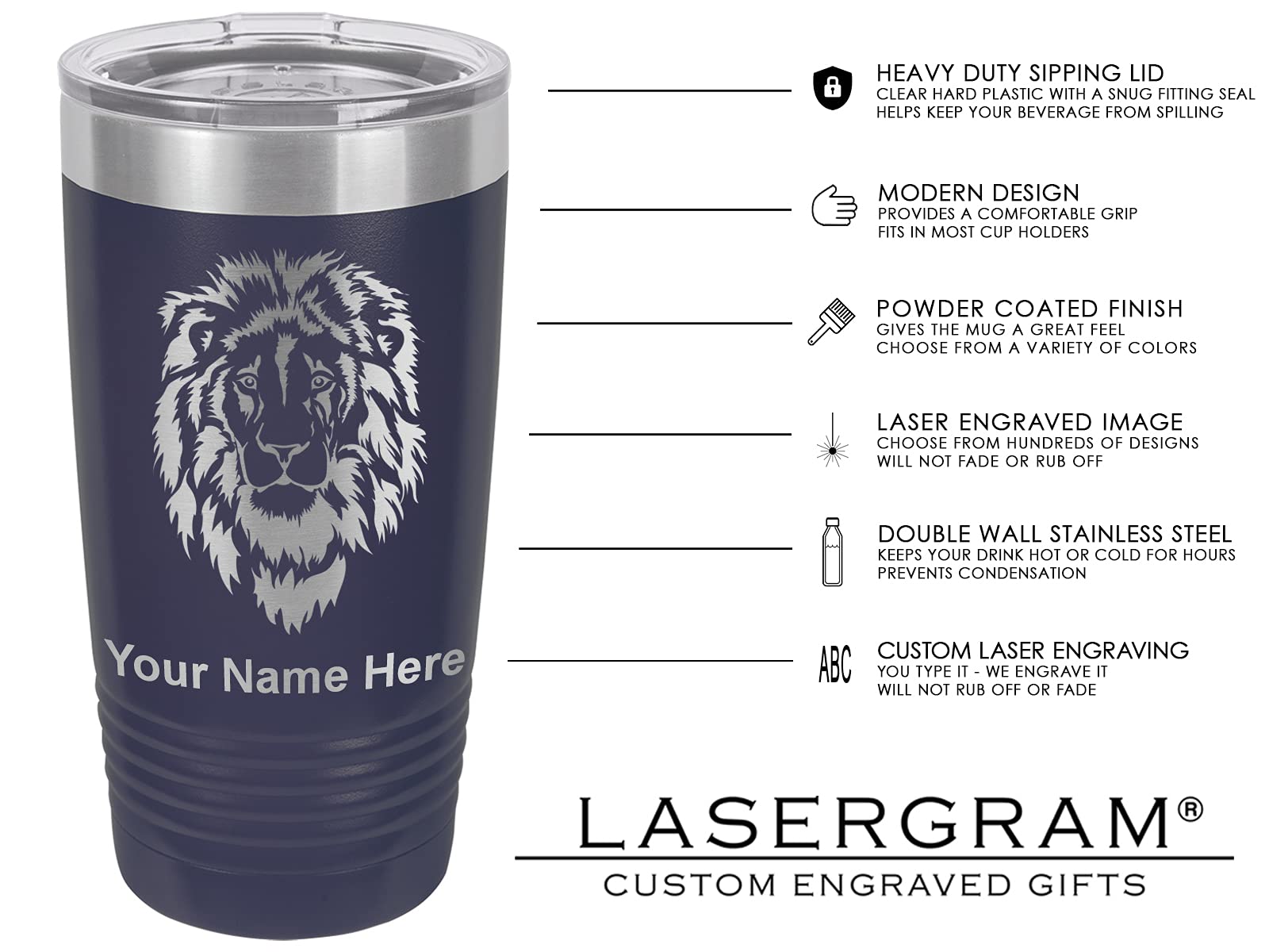 LaserGram 20oz Vacuum Insulated Stainless Steel Tumbler Mug with Soccer Ball Design - Personalized Engraving Included (Navy Blue) - Perfect for Coffee, Tea & Cold Drinks at Home, Office or Soccer Games