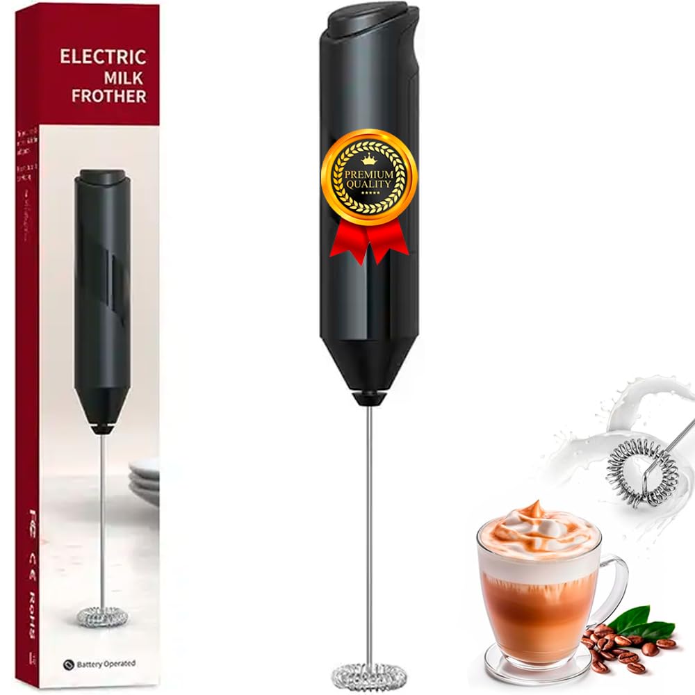 EVABRIS® Electric Milk Frother, Stainless Steel Handheld Milk Foam Maker, Battery Powered (2 AA), Portable Mini Frother for Coffee, Latte, Cappuccino - Perfect for Home, Office & Travel Use