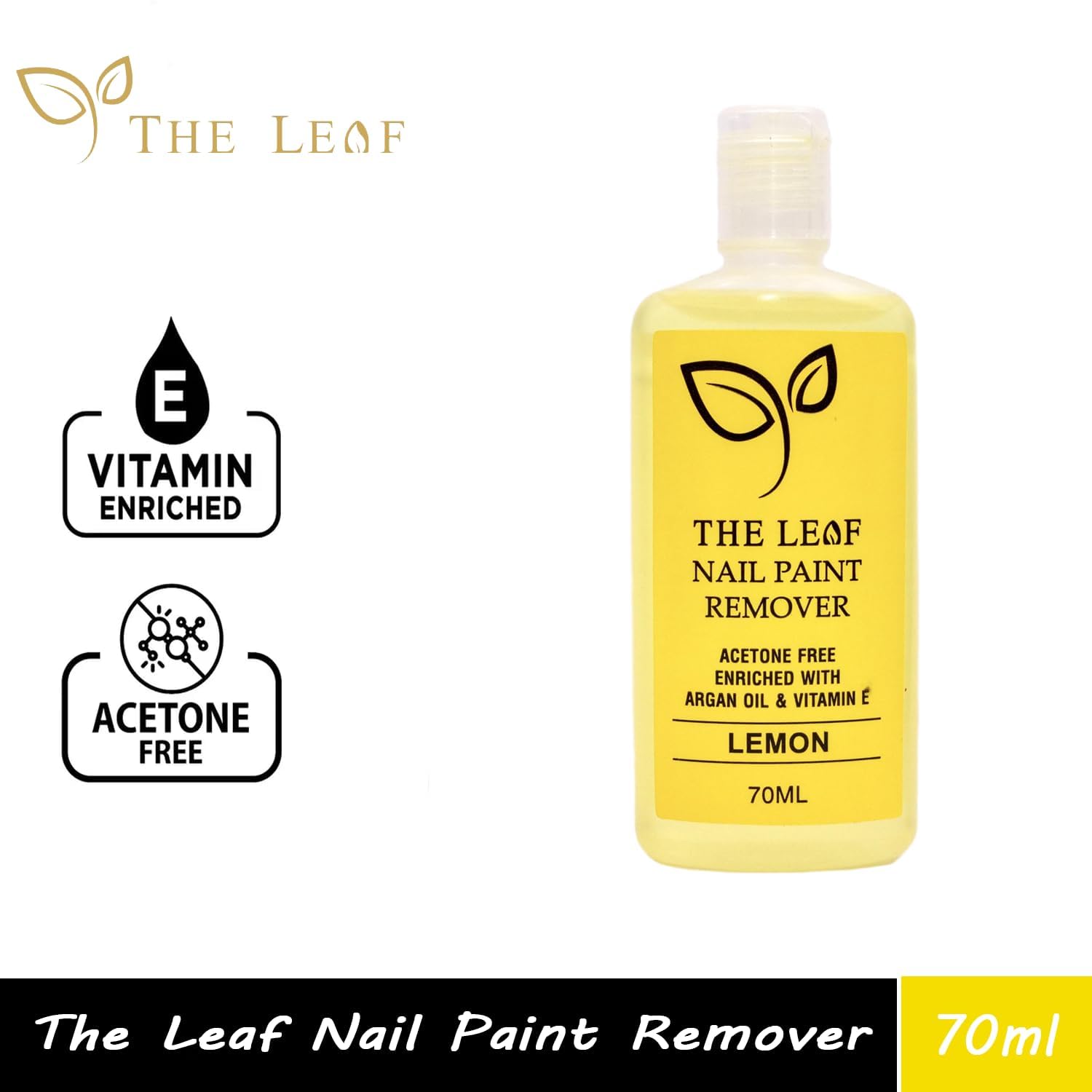 Organic Leaf Nail Polish Remover - Acetone-Free Formula, 70ml Lemon Scent - Gentle Nail Care for Home & Salon Use
