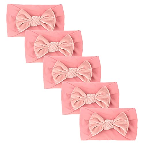 5PCS Solid Color Baby Headbands for Girls - Stretchable Hair Bows for Toddlers & Infants - Soft Headwear Accessories for Newborns, Photos, Parties & Daily Use
