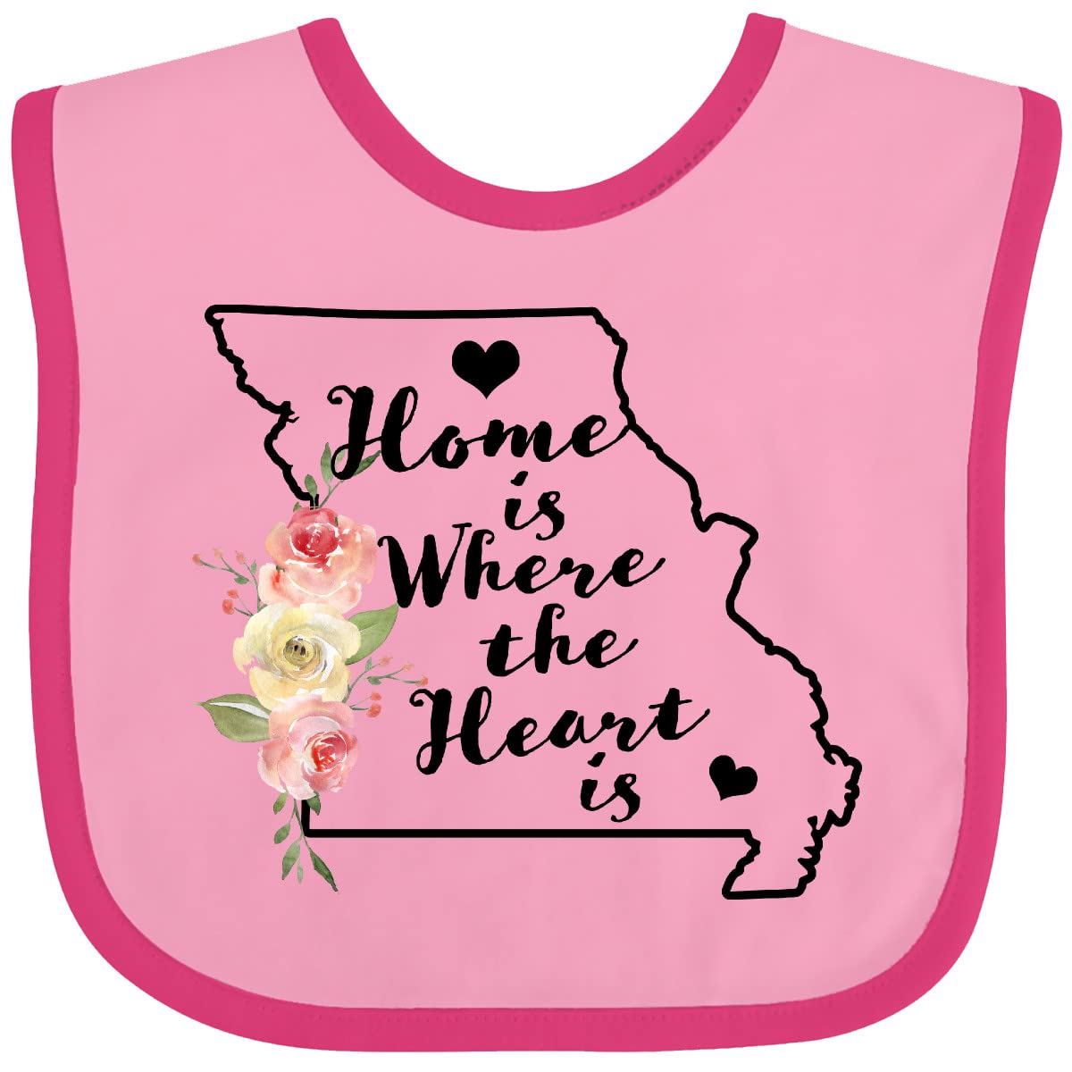 Inktastic Missouri Home Is Where the Heart Is Watercolor Floral Baby Bib - Soft Cotton Drool Bib for Newborns & Infants, Perfect for Feeding Time, Playtime & Photo Shoots